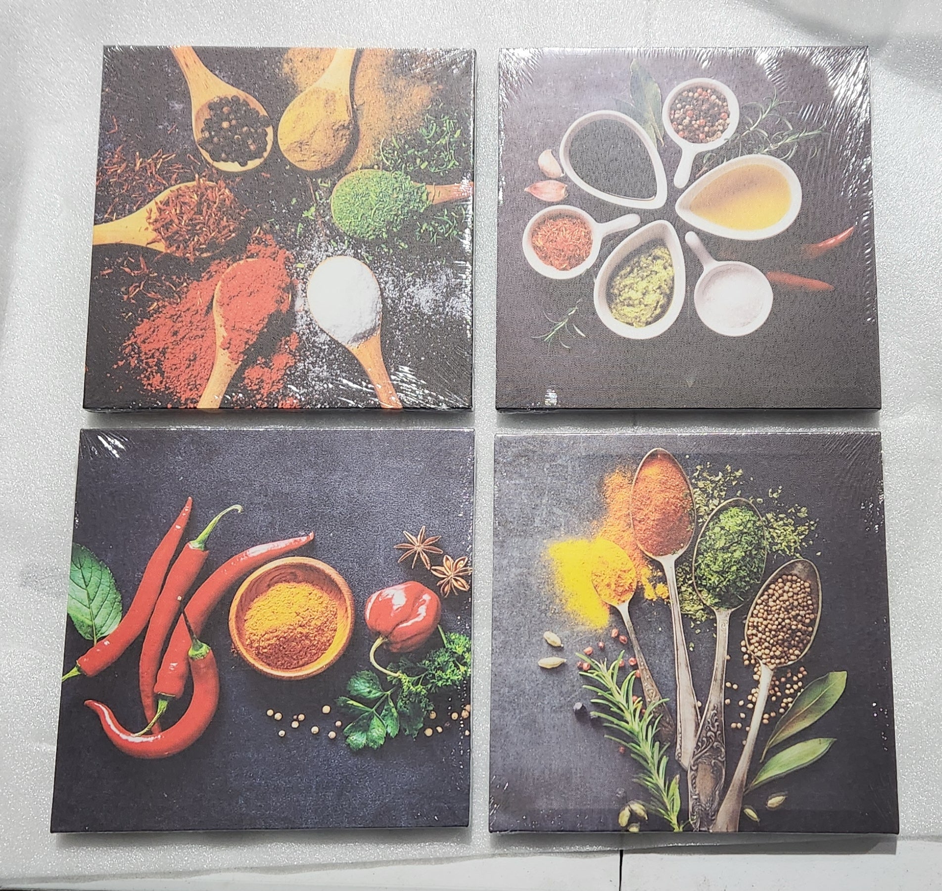 Artwork Canvas Pictures Colorful Spices and Spoon 4 piece Kitchen Dining Art NEW Prints