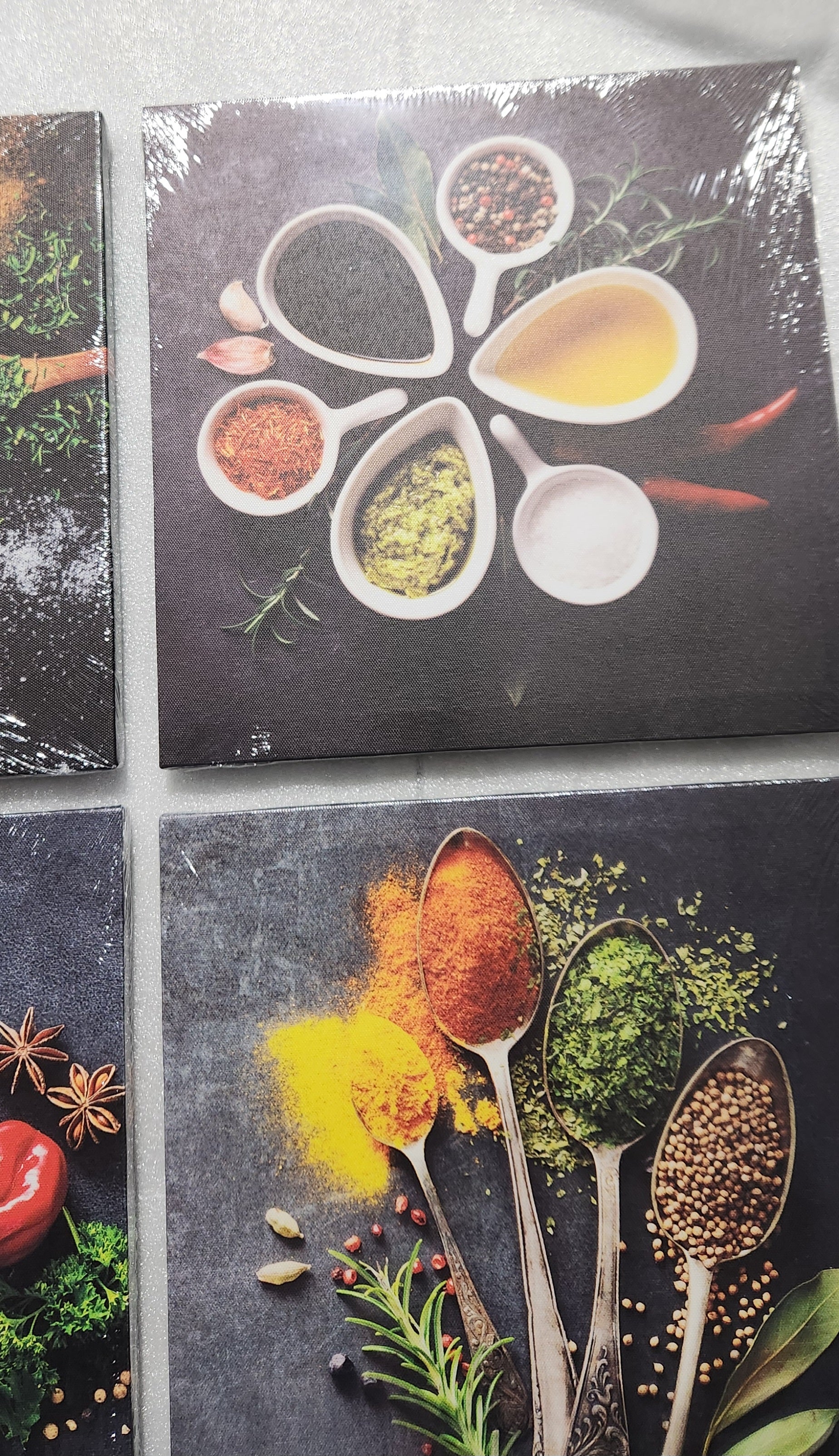 Artwork Canvas Pictures Colorful Spices and Spoon 4 piece Kitchen Dining Art NEW Prints
