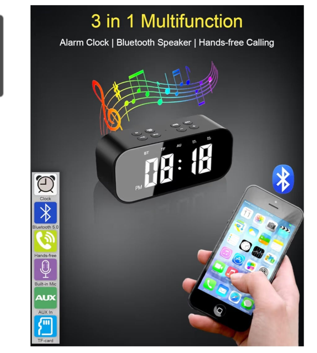 Alarm Clock with Bluetooth Speaker for Bedroom/Office