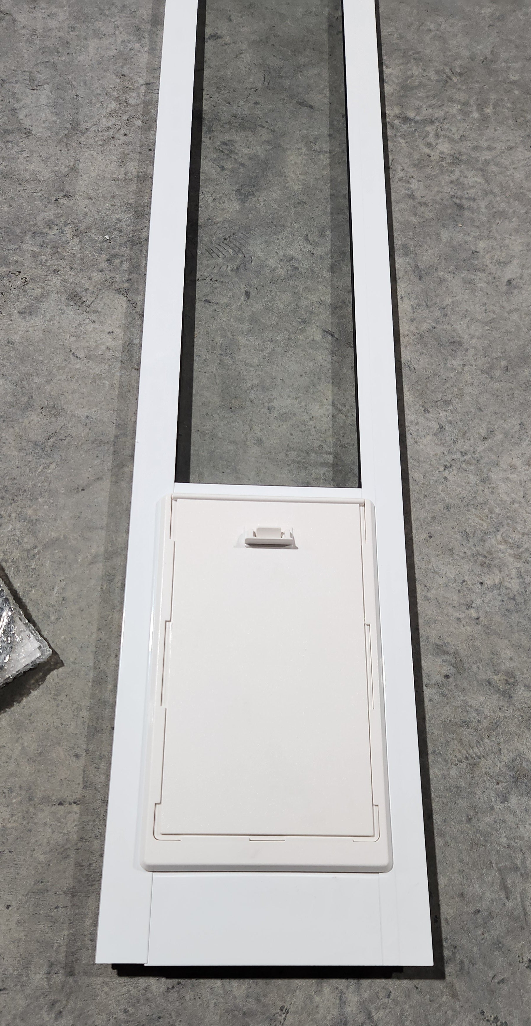 Dog Door Aluminum Pet Patio Door with Glass Panel- Adjustable Height 77-5/8" to 80-3/8", 7" x 11-1/4" Flap Size, White