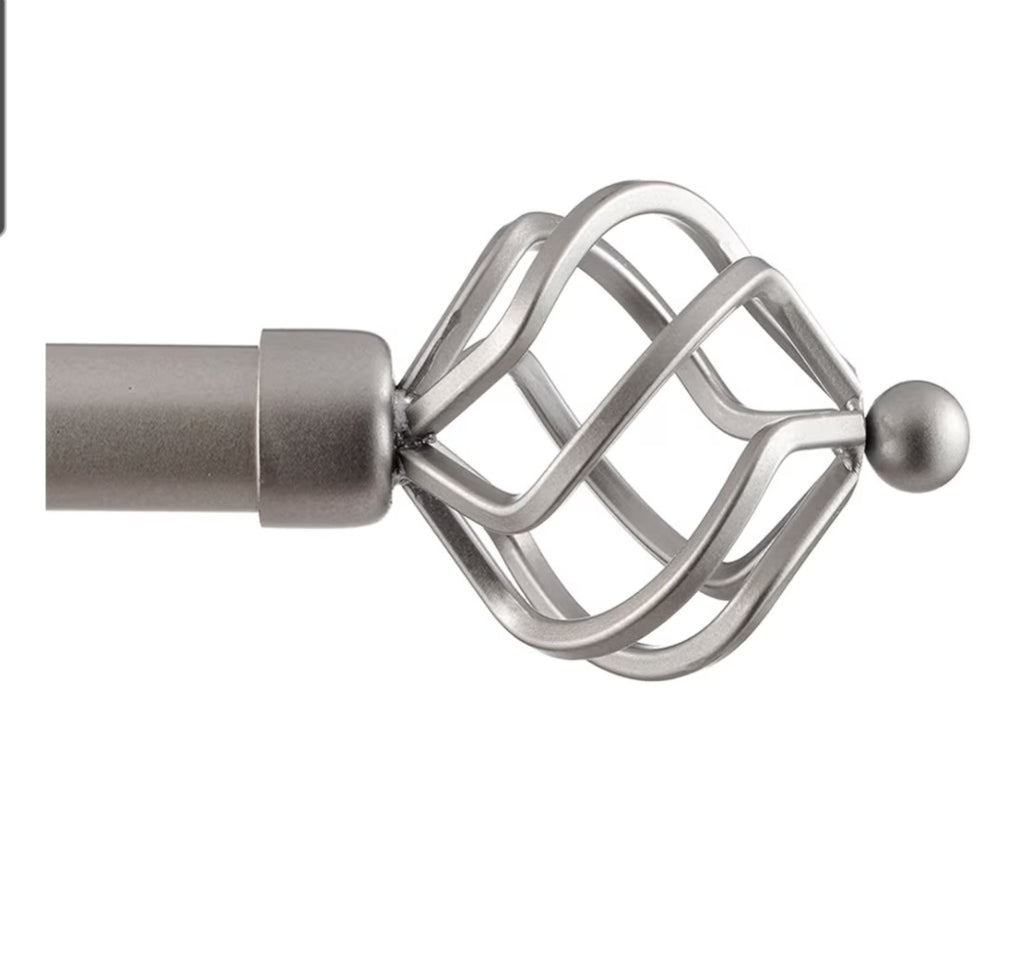 Torch 1" Curtain Rod and Coordinating Finial Set, Matte Silver, Adjustable 36"-72"