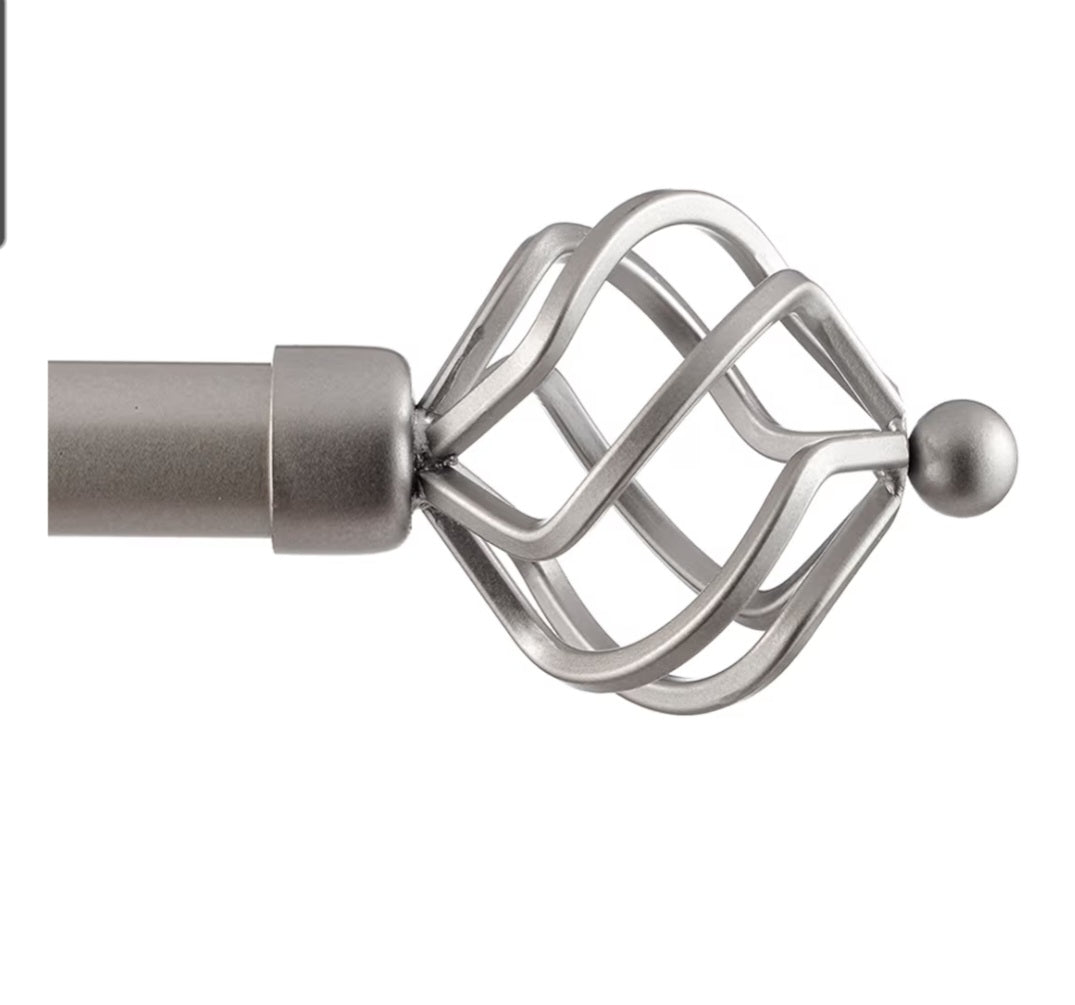 Torch 1" Curtain Rod and Coordinating Finial Set, Matte Silver, Adjustable 36"-72"