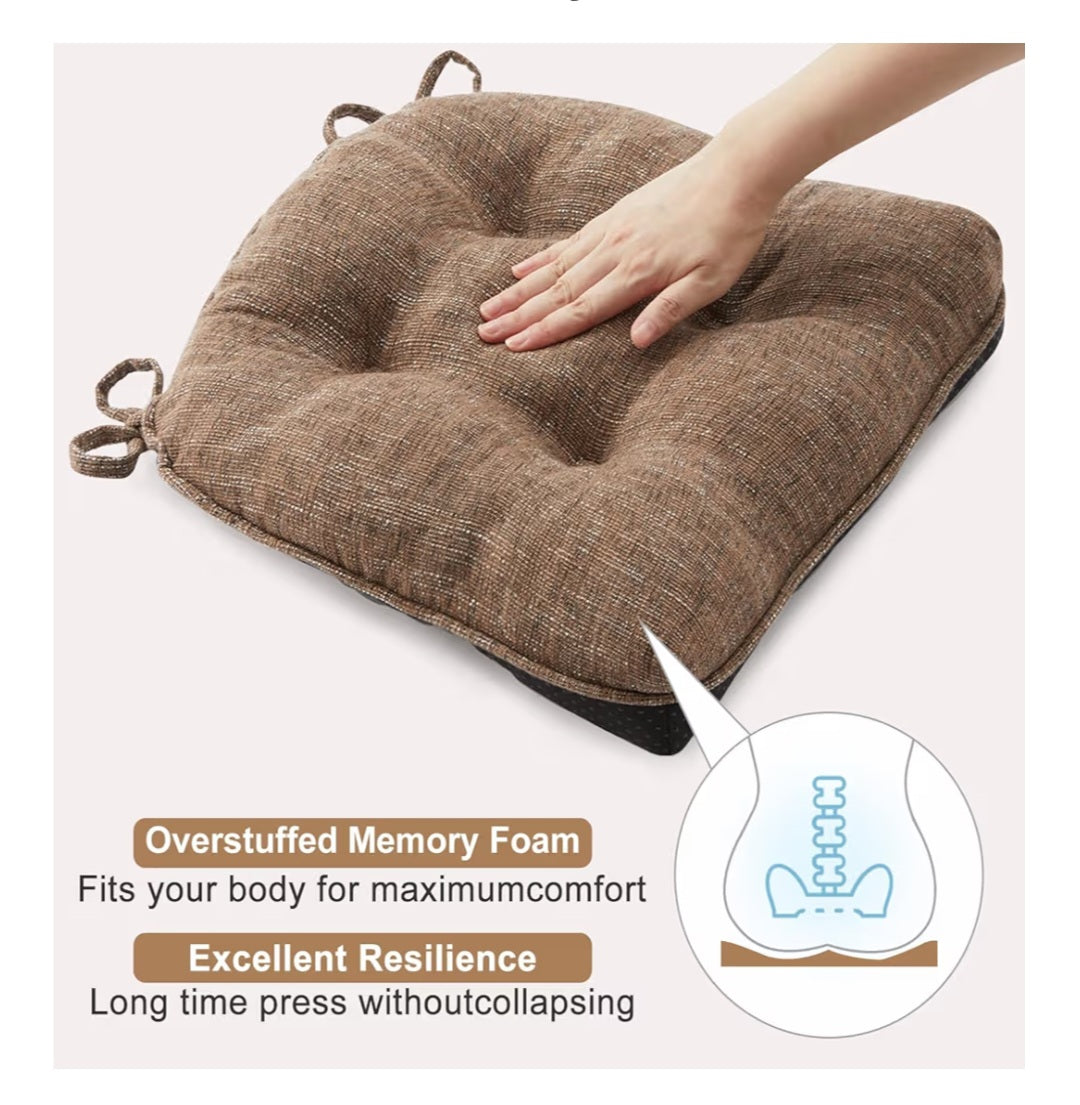 Kitchen Chair Cushions Set of 4 for Dining Chair Brown