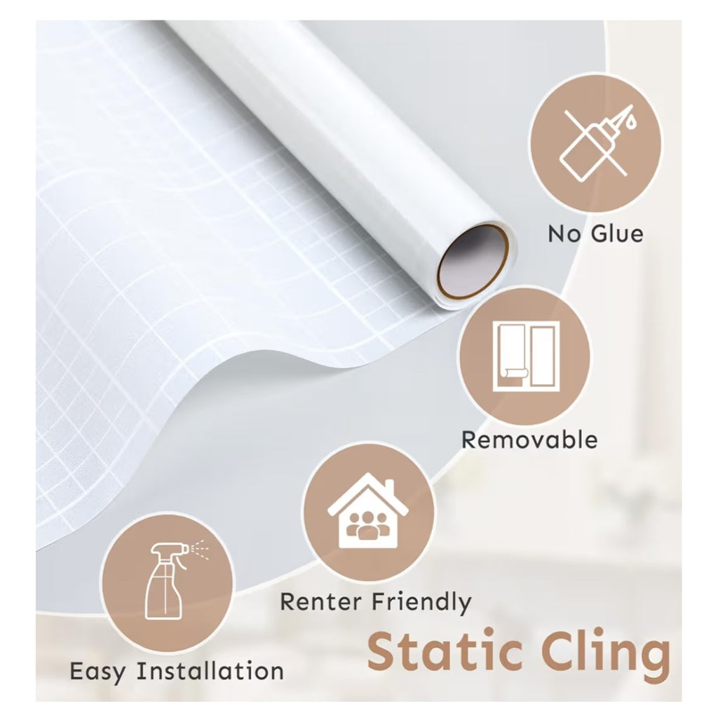 Window Privacy Film, Frosted Glass Window Clings, Removable Anti-UV Glass Door Covering- White