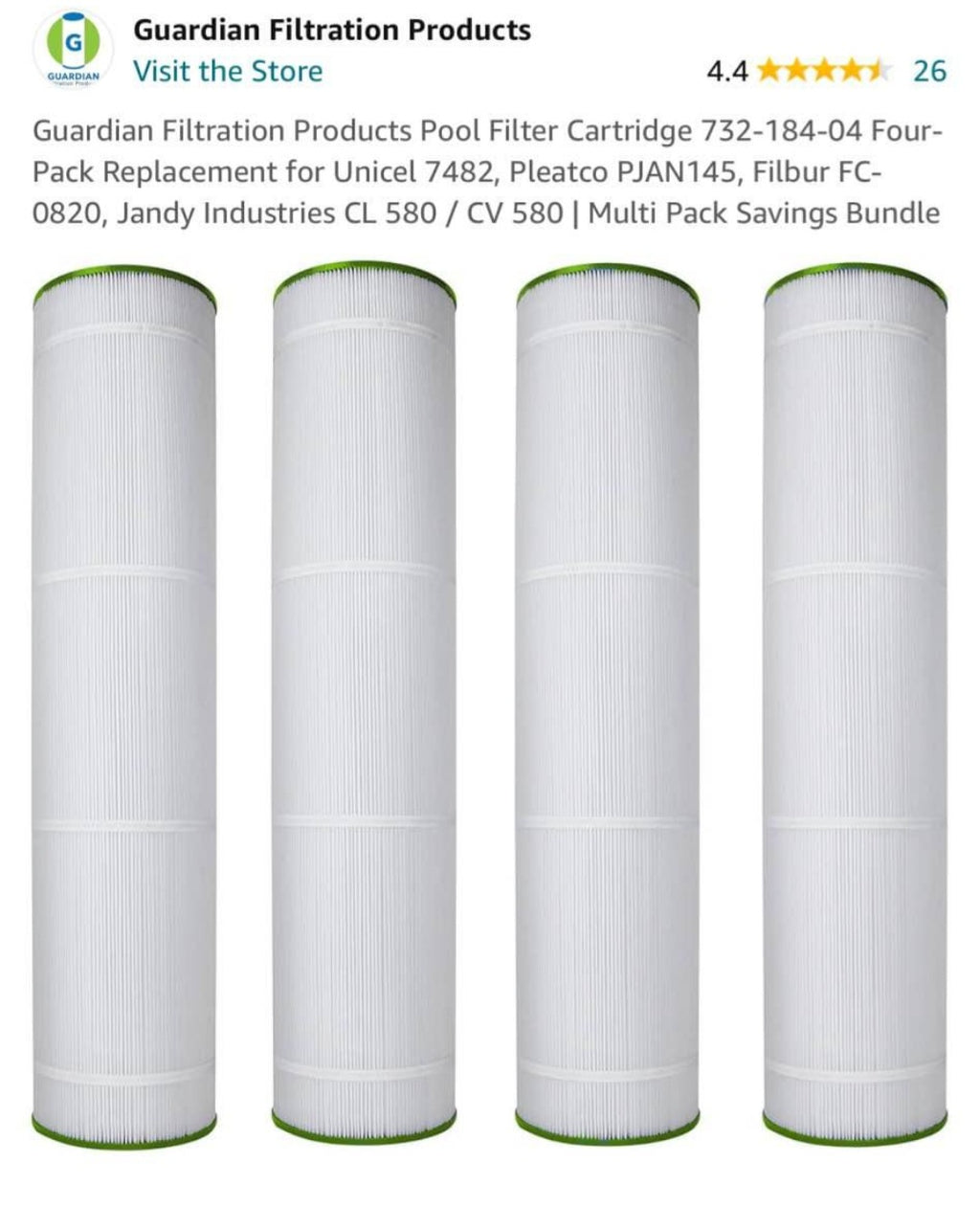 Pool Filter Cartridge 732-184-04 Four Pack Replacement
