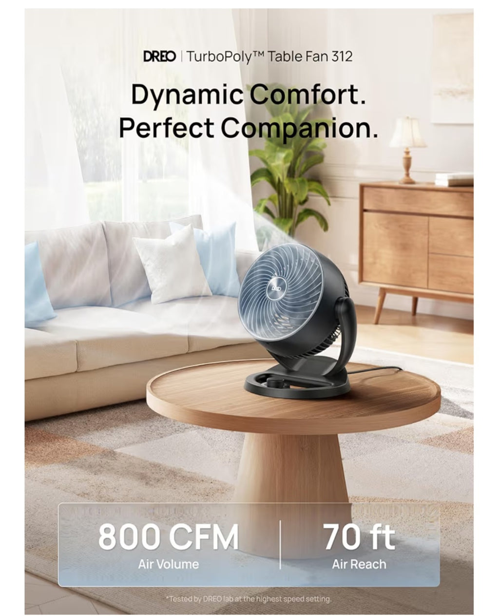 Fan- Whole Room, 120° Adjustable Tilt, 3 Speeds, Desktop Fan for Home, Office, Kitchen