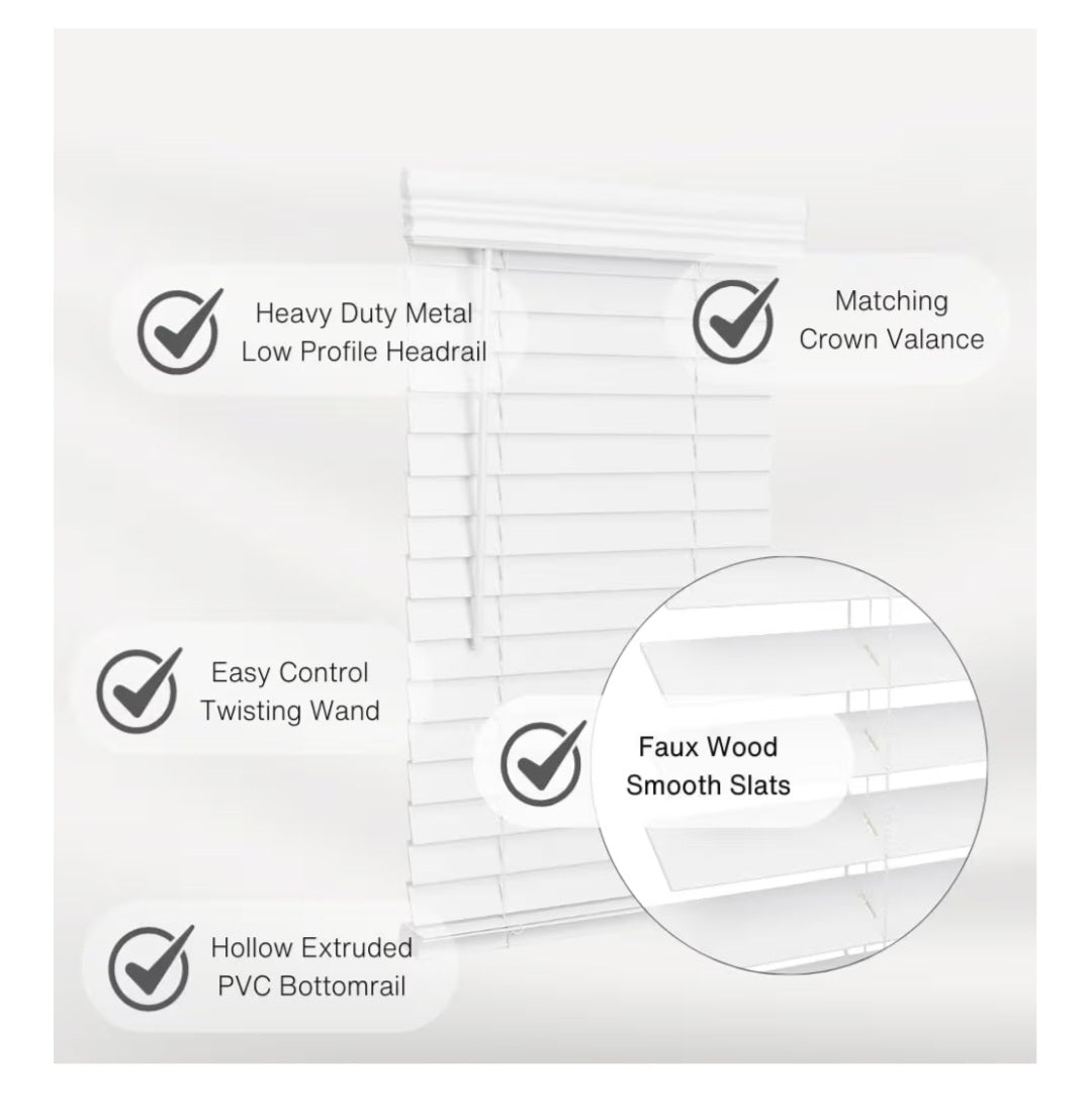 2 Inch Faux Wood Blind, 70" Wide x 60" Long, Bright White