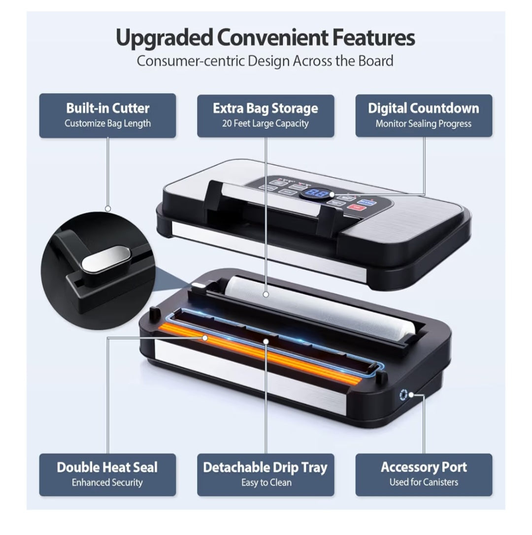 Powerful Precision Pro Vacuum Sealer, with Double Heat Seal & Double Pump, Easy-Lock Handle