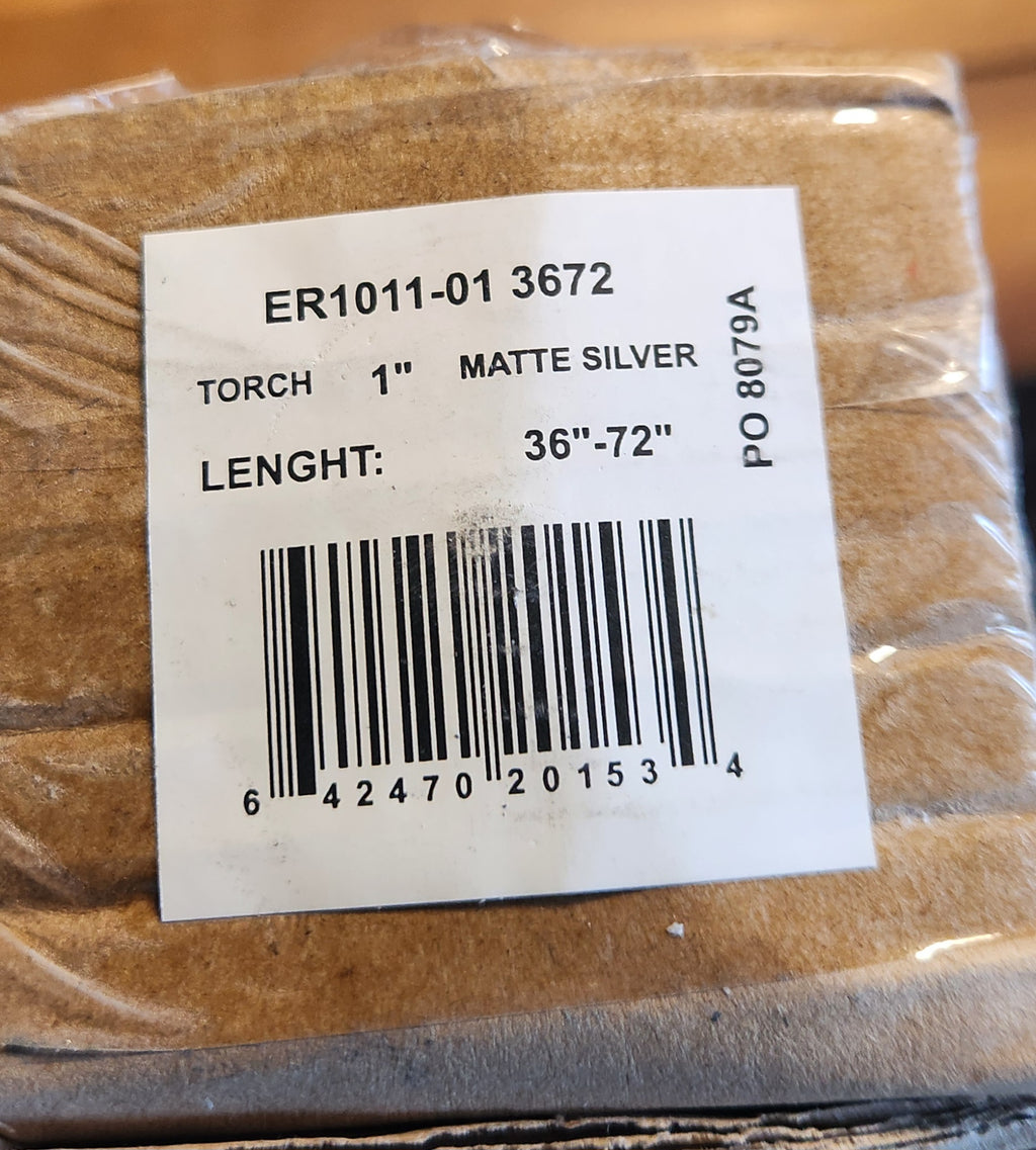 Torch 1" Curtain Rod and Coordinating Finial Set, Matte Silver, Adjustable 36"-72"