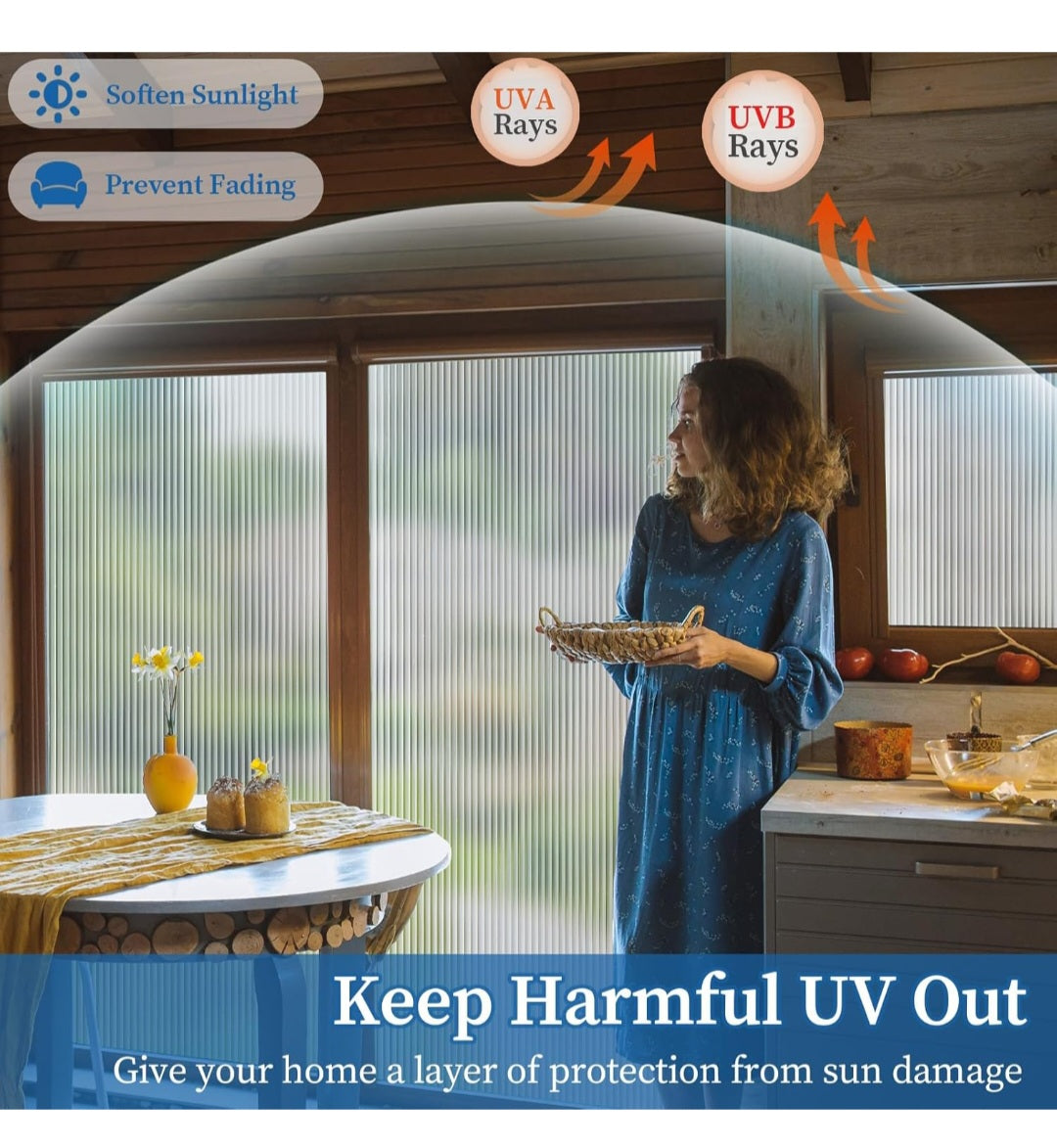 Window Privacy Film, Reeded Glass Film 3D Glass Decals Film 35.4" x 78.7" Roll