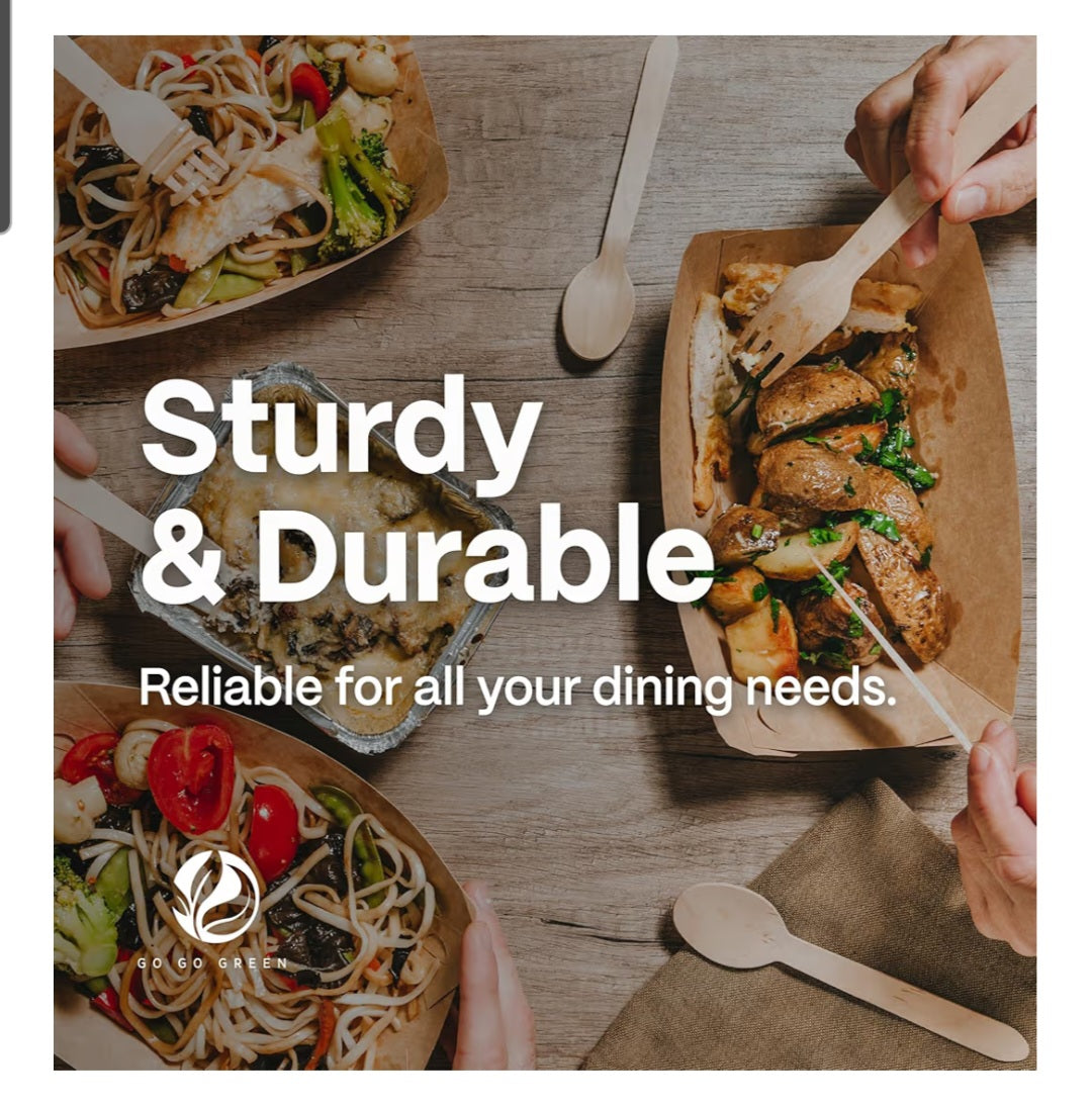 100% Compostable Cutlery Set - 300 Pieces Wooden Compostable Utensils