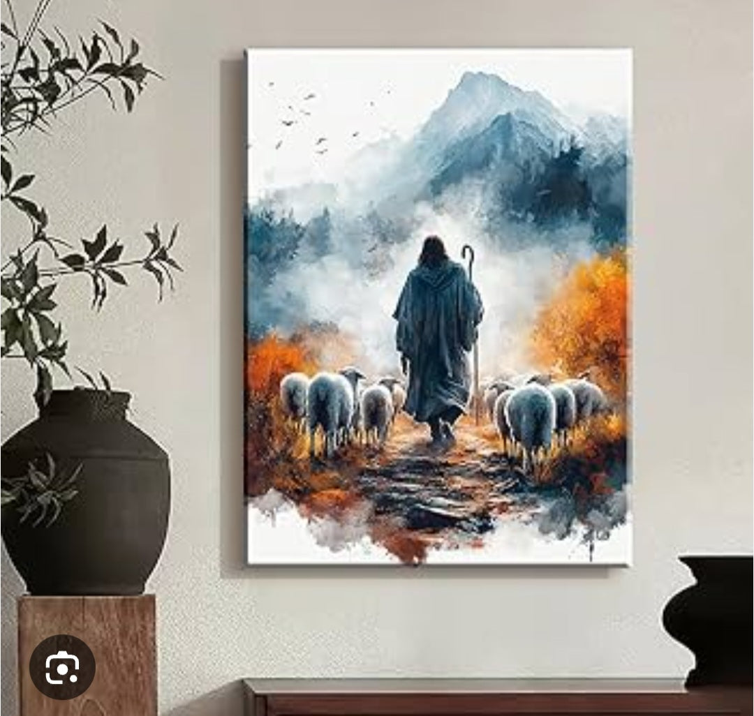 Jesus Shepherding Sheep Canvas Print Picture 12x16