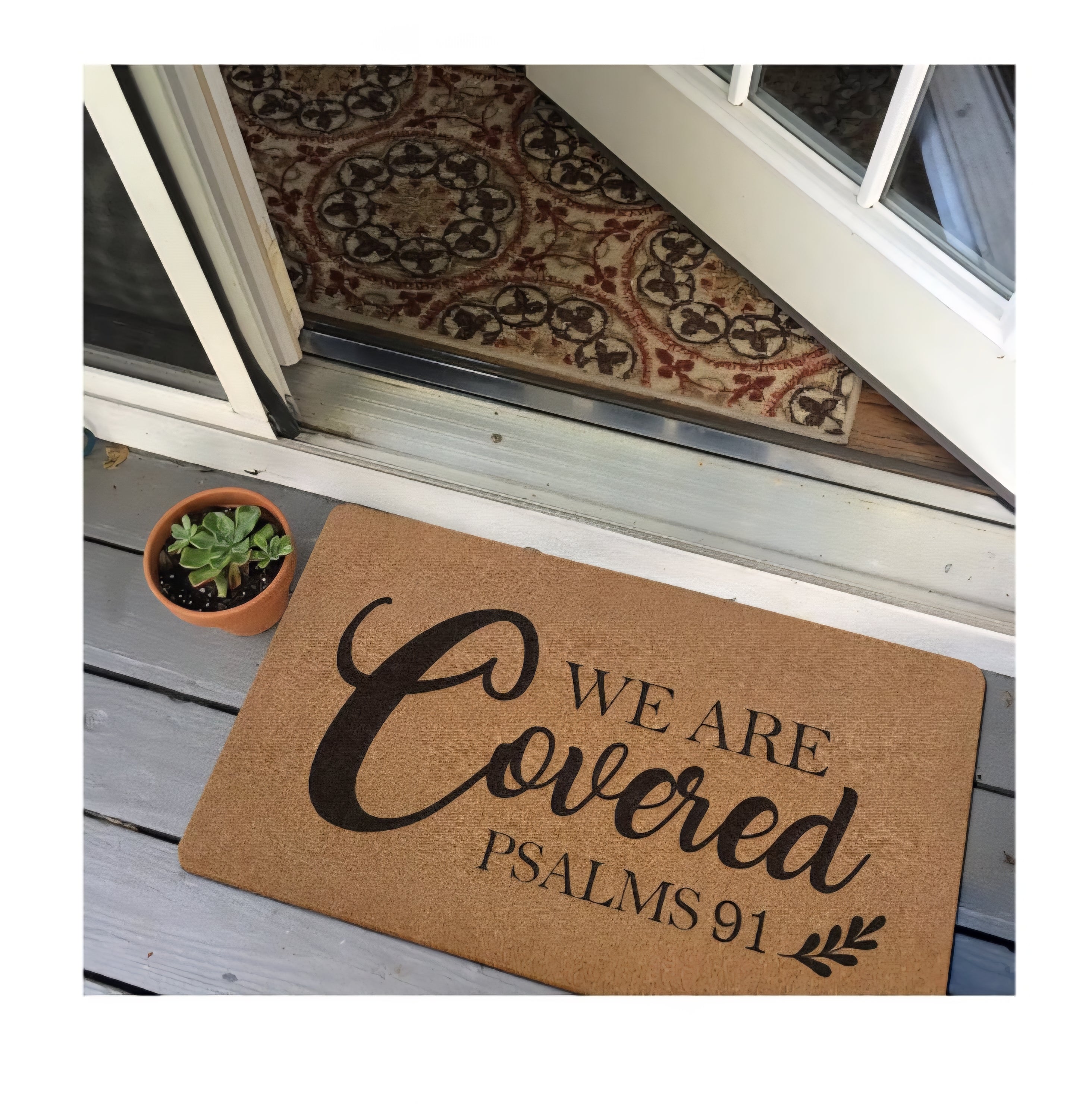 We are Covered Psalm 91 Doormat, Bible Verse Welcome Front Door Mat