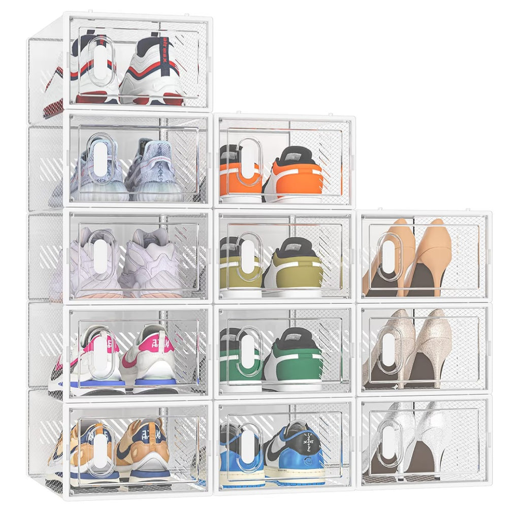 Shoe Storage, 12 Pack Shoe Organizer for Closet, Shoe Boxes Clear Plastic Stackable Shoe Containers with Lids