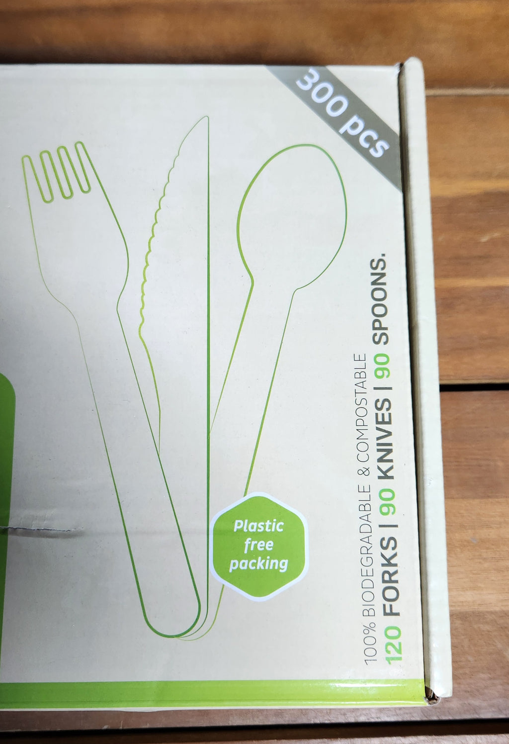100% Compostable Cutlery Set - 300 Pieces Wooden Compostable Utensils