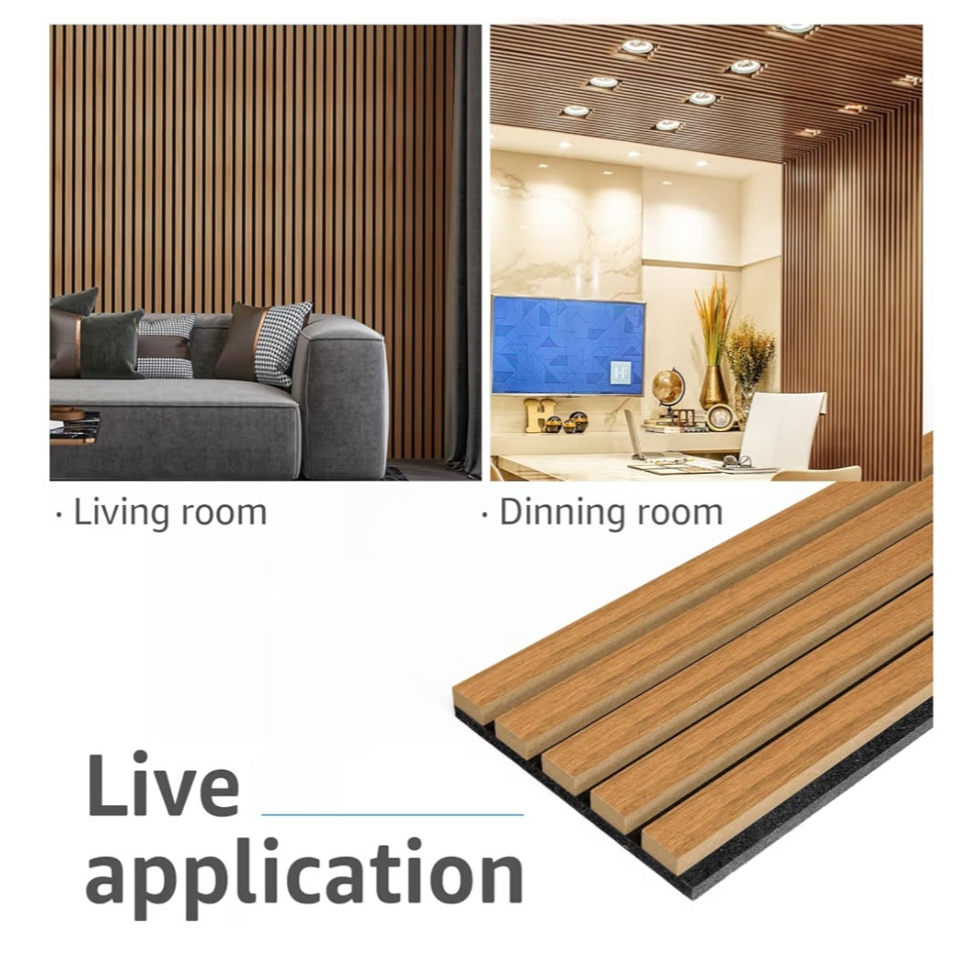 4-Pack Acoustic Wood Slat Wall Panels for Interior Decor, 3D Fluted Sound Absorbing Wood Paneling for Accent Wall Ceiling