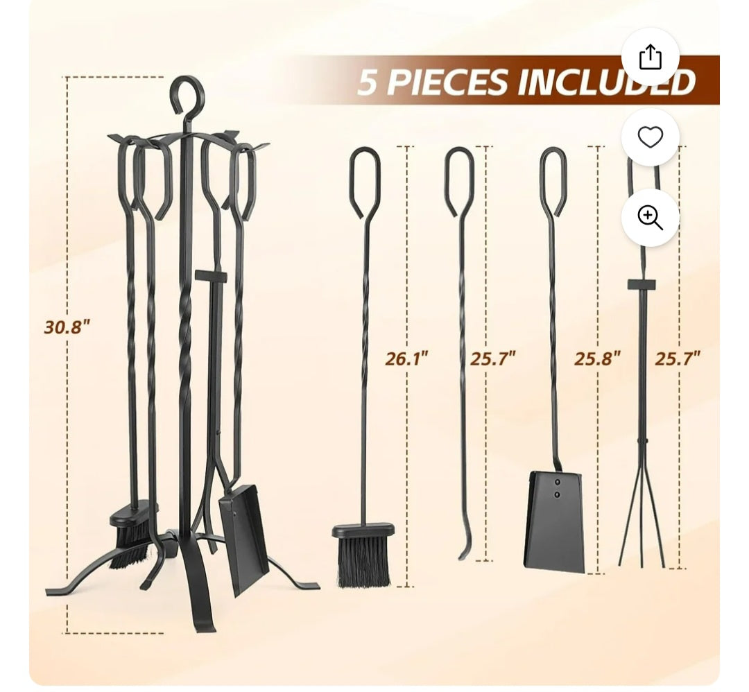 Fireplace Tool Set 5PC Wrought Iron