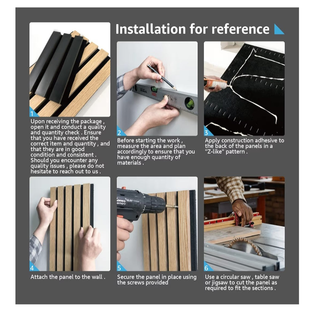 4-Pack Acoustic Wood Slat Wall Panels for Interior Decor, 3D Fluted Sound Absorbing Wood Paneling for Accent Wall Ceiling