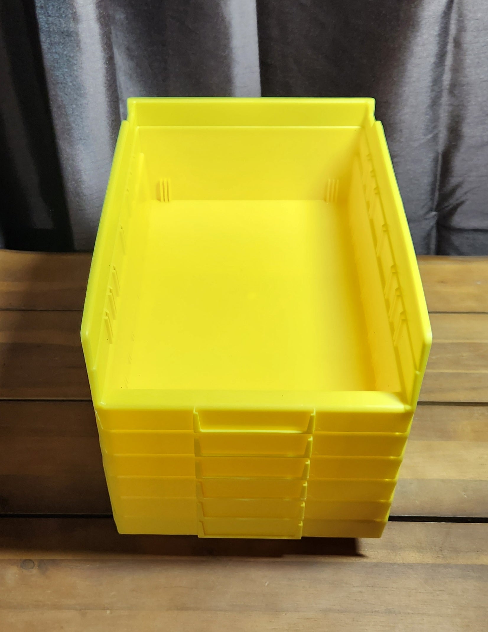 Plastic Shelf Bins, Heavy Duty Storage Bins for Garage, Closet, and Drawer Organization, 12" x 8" x 4", Yellow, 6-Pack