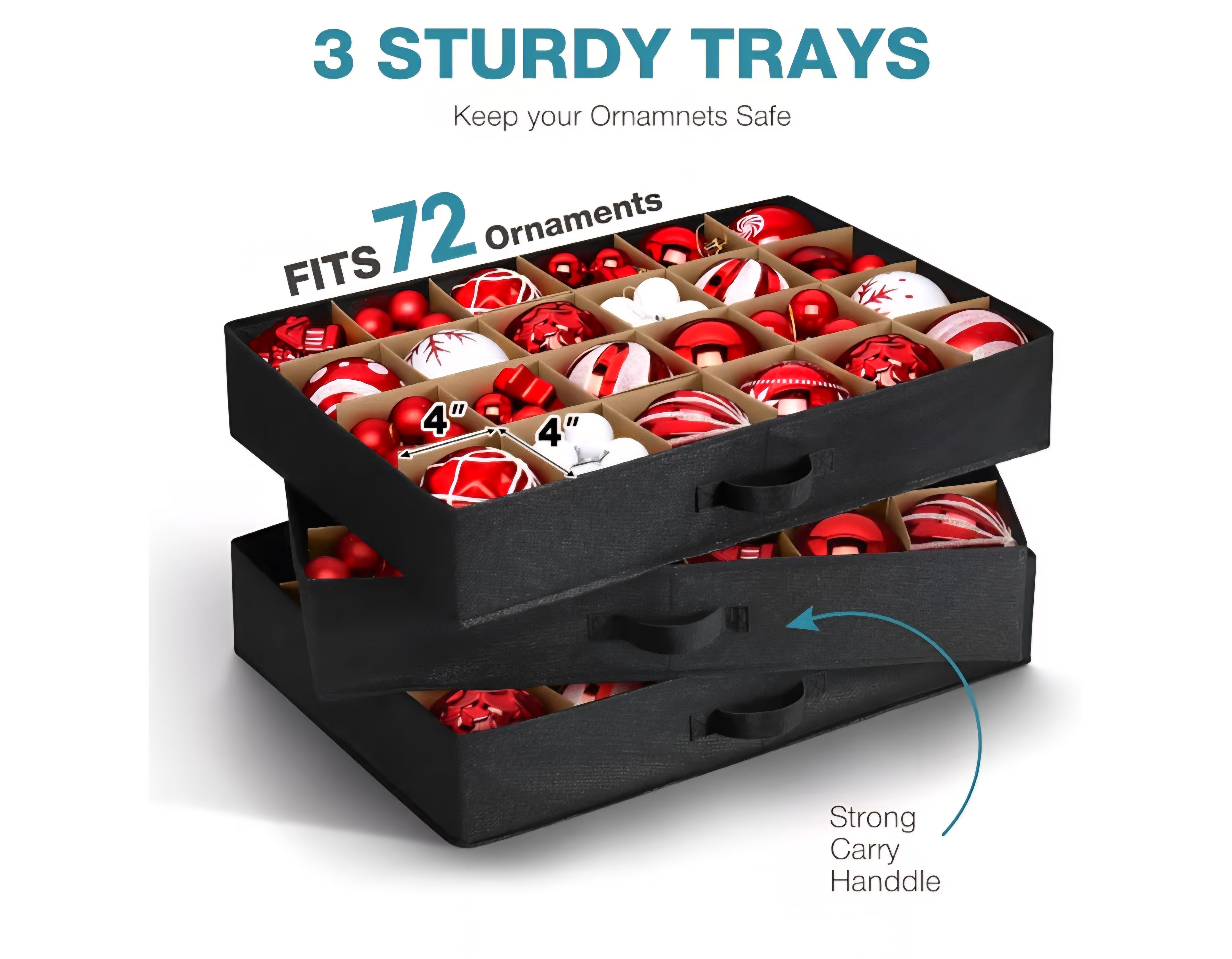 Christmas Ornament Storage Box - Holds Up to 72 of 4" Ornaments
