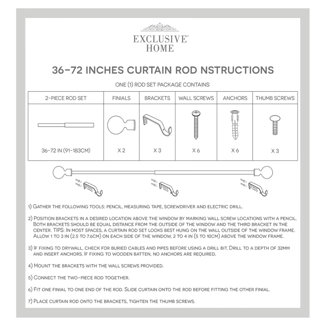 Torch 1" Curtain Rod and Coordinating Finial Set, Matte Silver, Adjustable 36"-72"