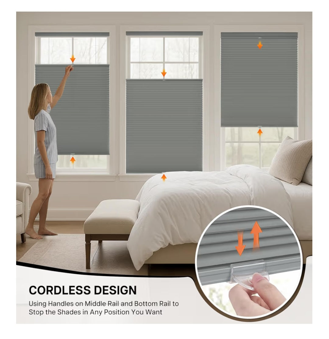 Top Down Bottom Up (TDBU) Cordless Cellular Shades, Blackout Light Blocking Honeycomb Shades 32" x 64"