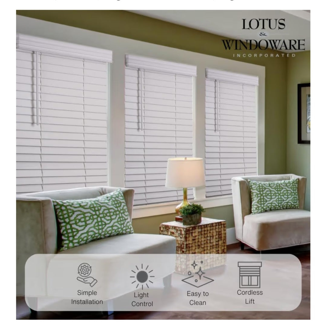 2 Inch Faux Wood Blind, 70" Wide x 60" Long, Bright White