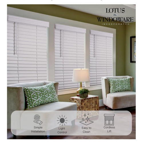 2 Inch Faux Wood Blind, 70" Wide x 60" Long, Bright White