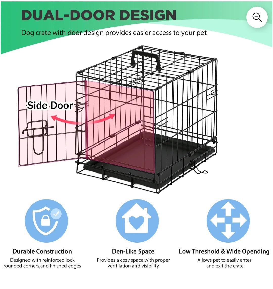 Dog Crate 18" Foldable Metal Kennel,Secure Slide-Bolt Latches