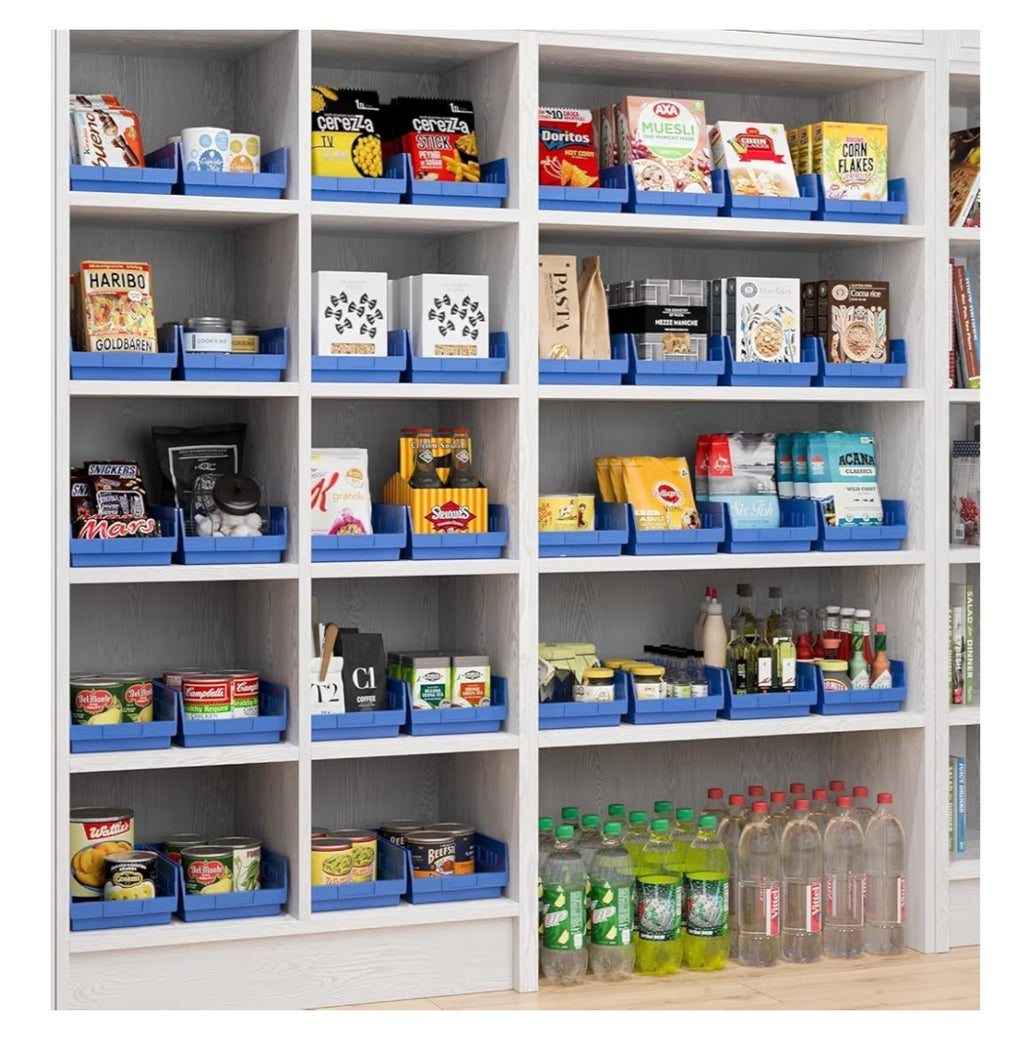 Plastic Shelf Bins, Heavy Duty Storage Bins for Garage, Closet, and Drawer Organization, 12" x 8" x 4", Yellow, 6-Pack