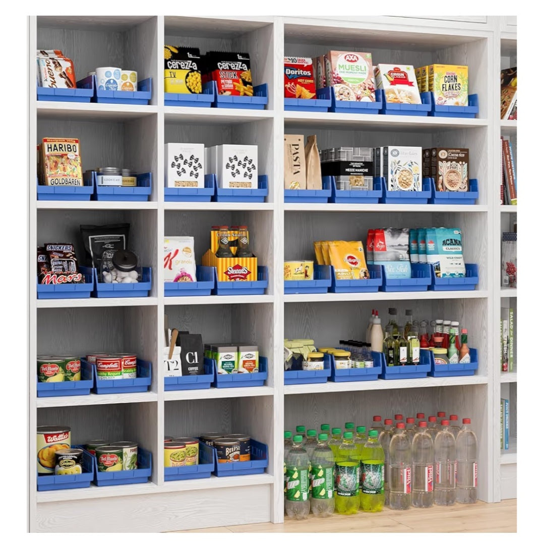 Plastic Shelf Bins, Heavy Duty Storage Bins for Garage, Closet, and Drawer Organization, 12" x 8" x 4", Yellow, 6-Pack