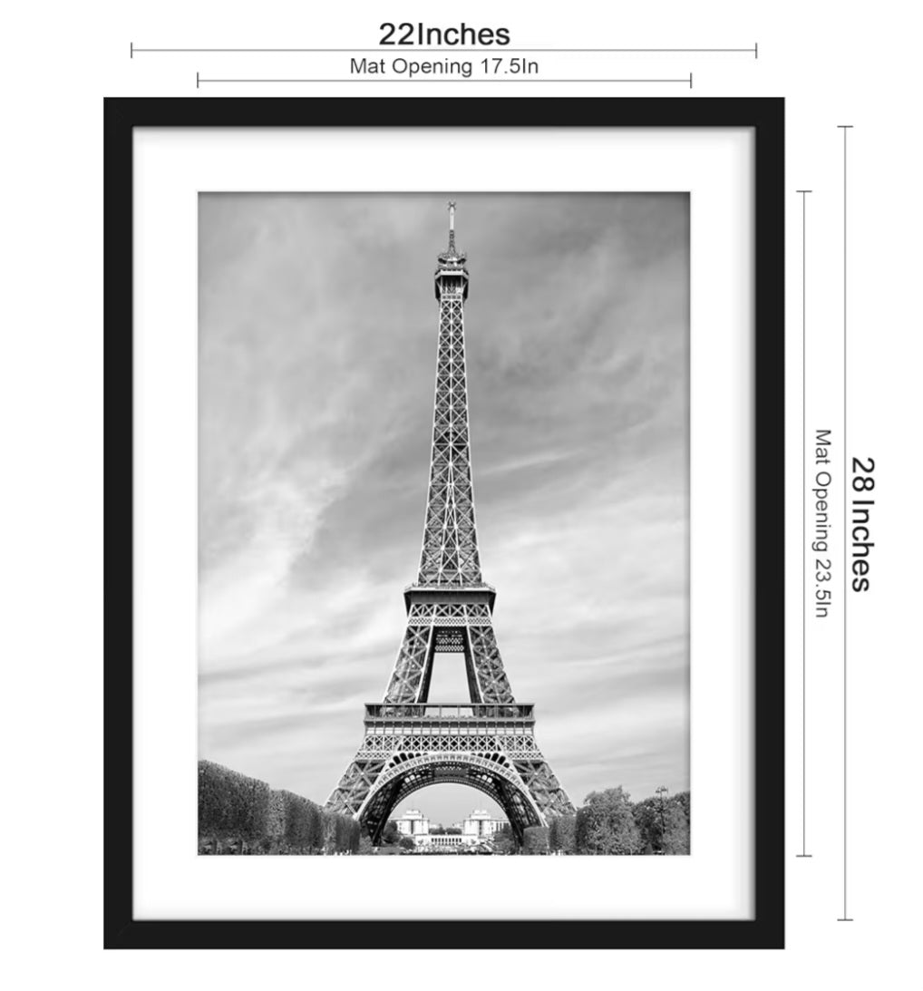 22x28 Picture Frame Set of 3, Display Pictures 18x24 with Mat or 22x28 without Mat