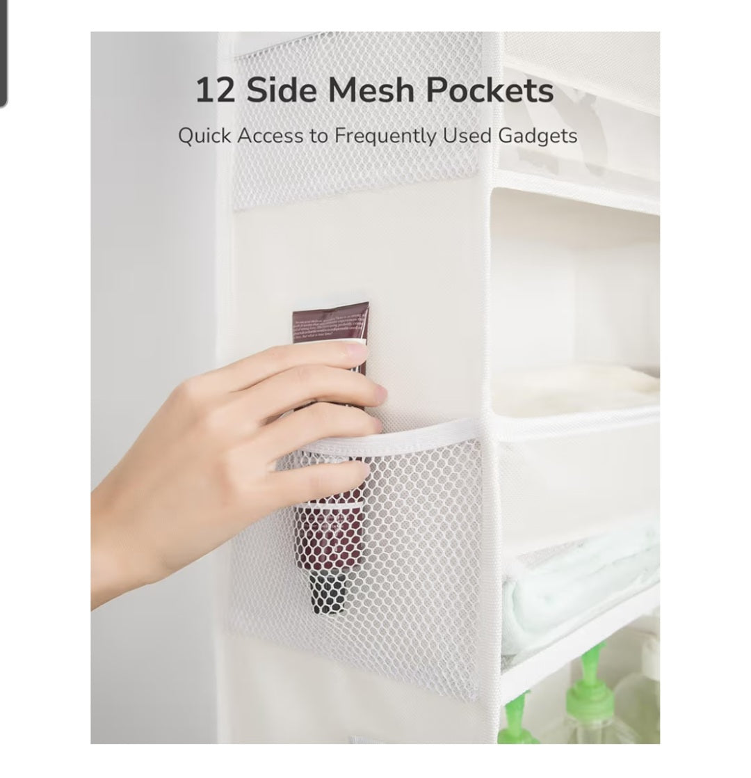 Over The Door Organizer 6 Large Pockets 12 Side Pockets, 50lbs Weight Capacity Beige NEW