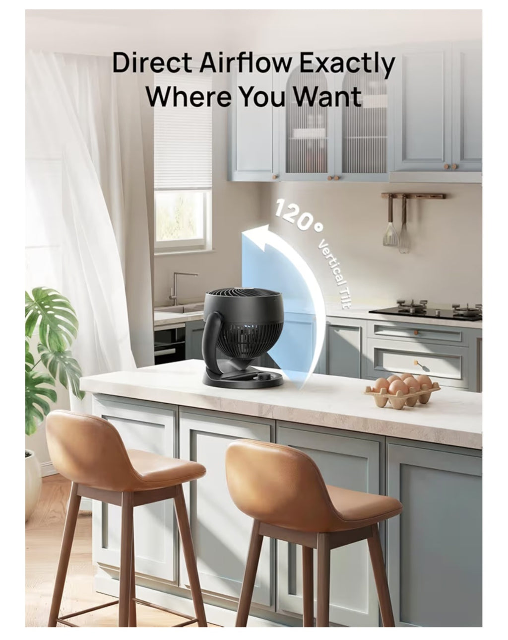Fan- Whole Room, 120° Adjustable Tilt, 3 Speeds, Desktop Fan for Home, Office, Kitchen