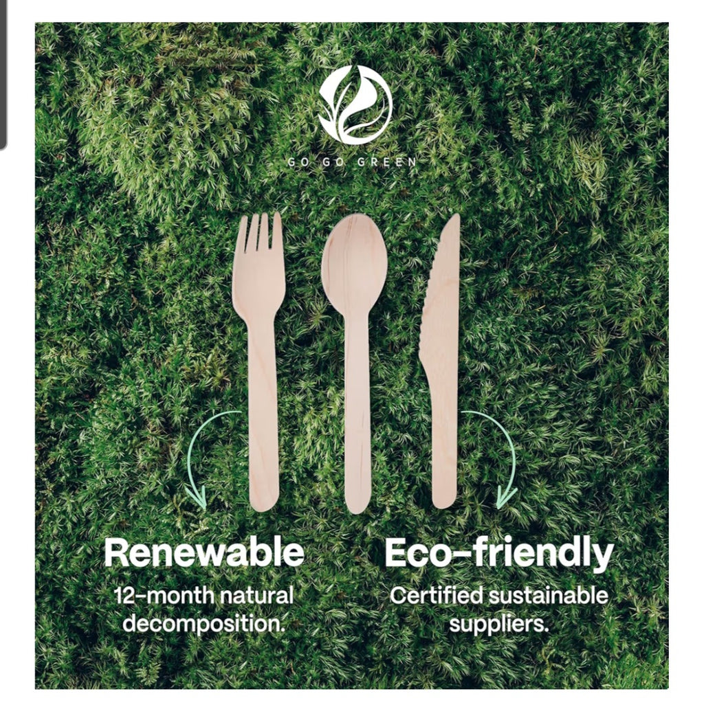 100% Compostable Cutlery Set - 300 Pieces Wooden Compostable Utensils