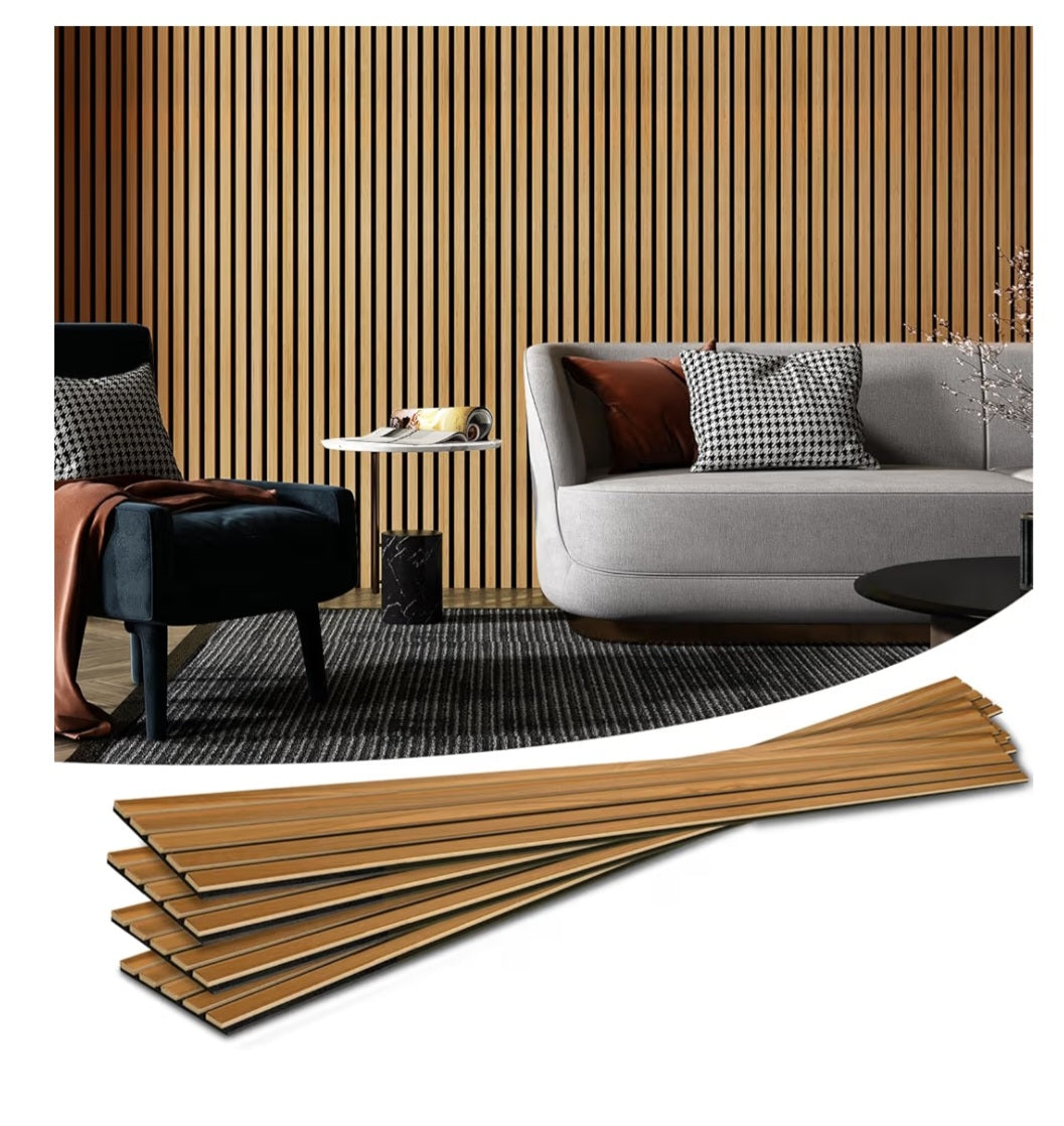 4-Pack Acoustic Wood Slat Wall Panels for Interior Decor, 3D Fluted Sound Absorbing Wood Paneling for Accent Wall Ceiling
