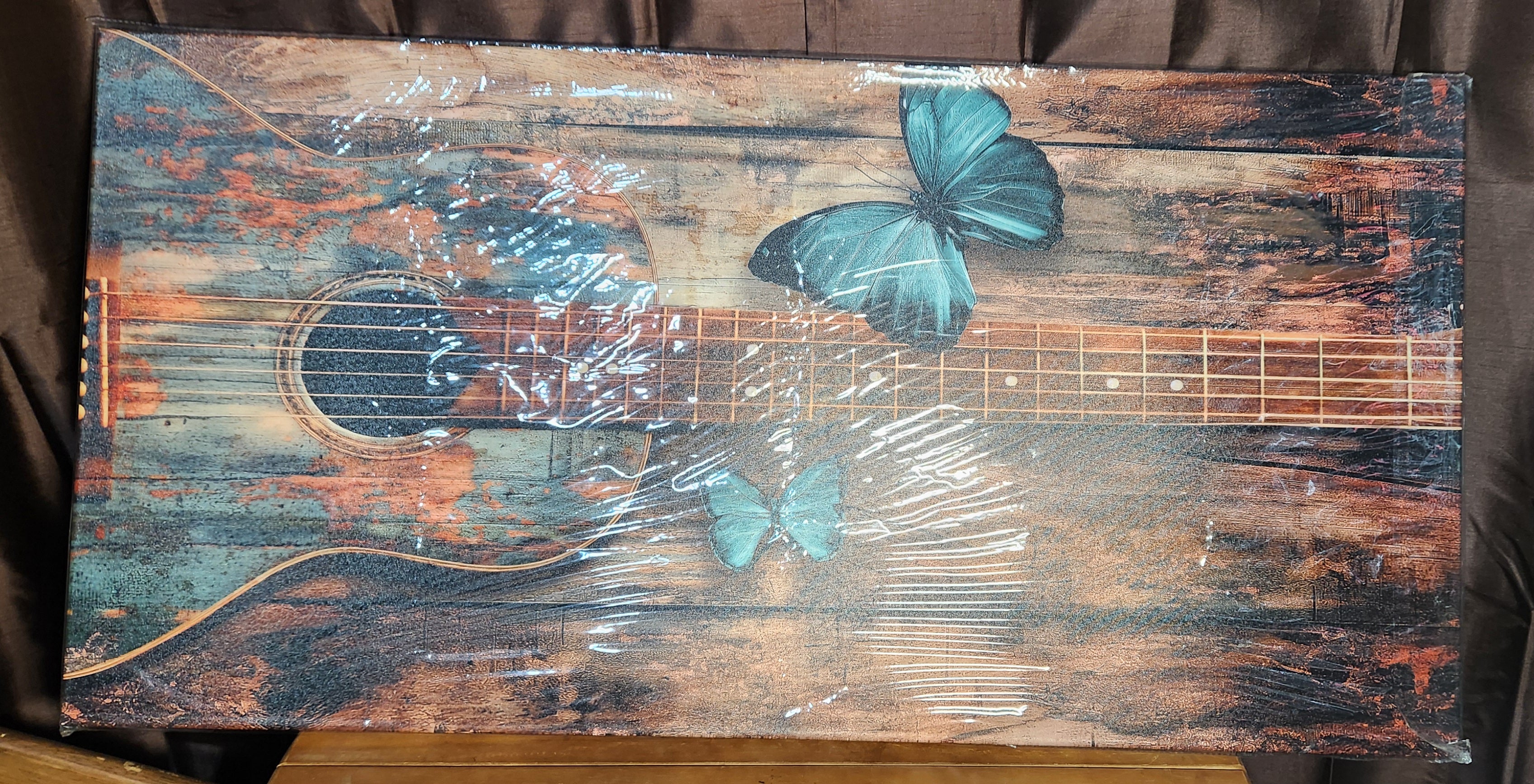 Large Abstract Vintage Guitar Wall Art，Music Decor Art Canvas Prints 47" x 23" NEW