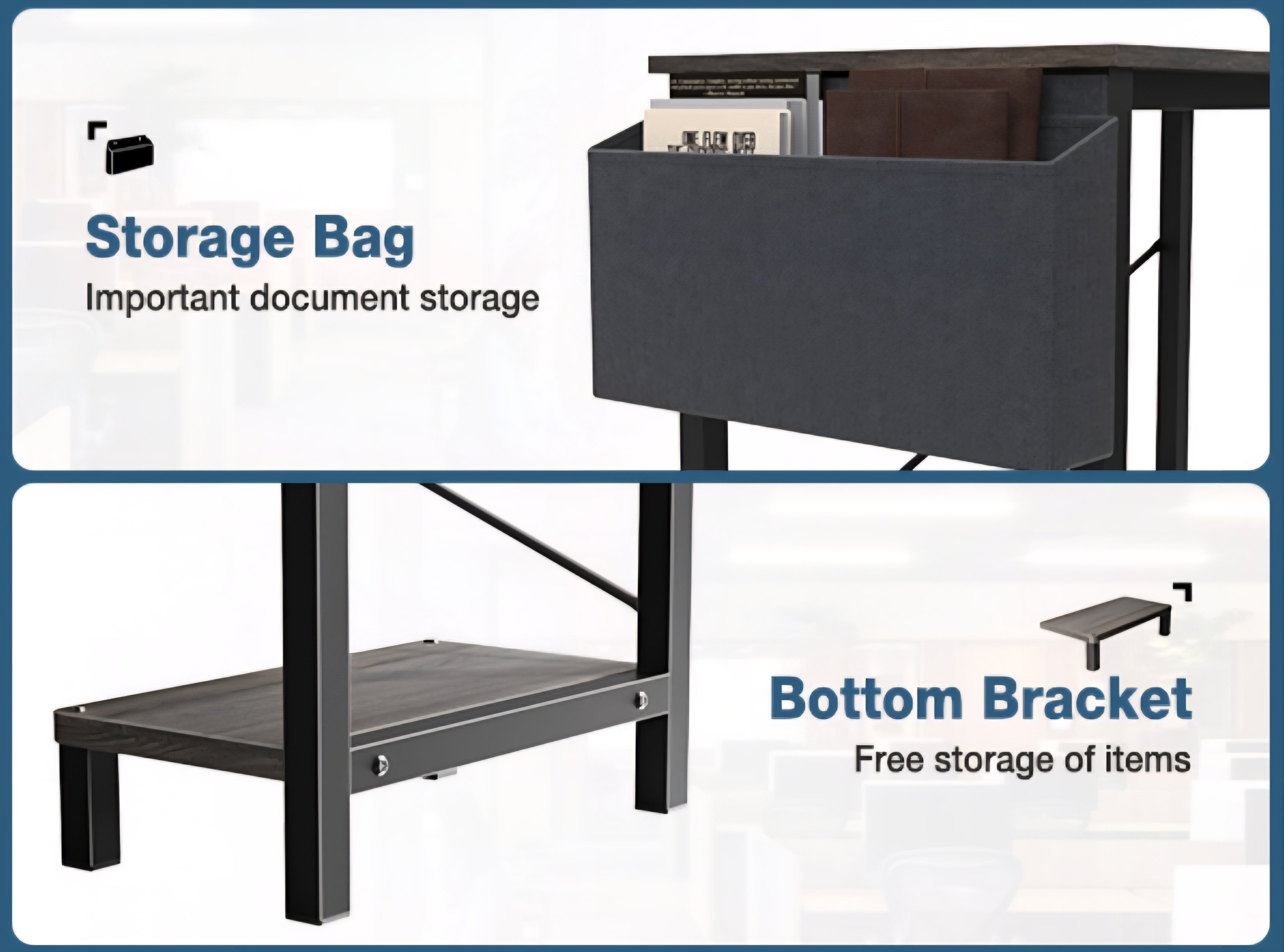 L Shaped Desk,Grey Office Computer Gaming Desks Corner PC Table with Side Bag and Reversible Shelf