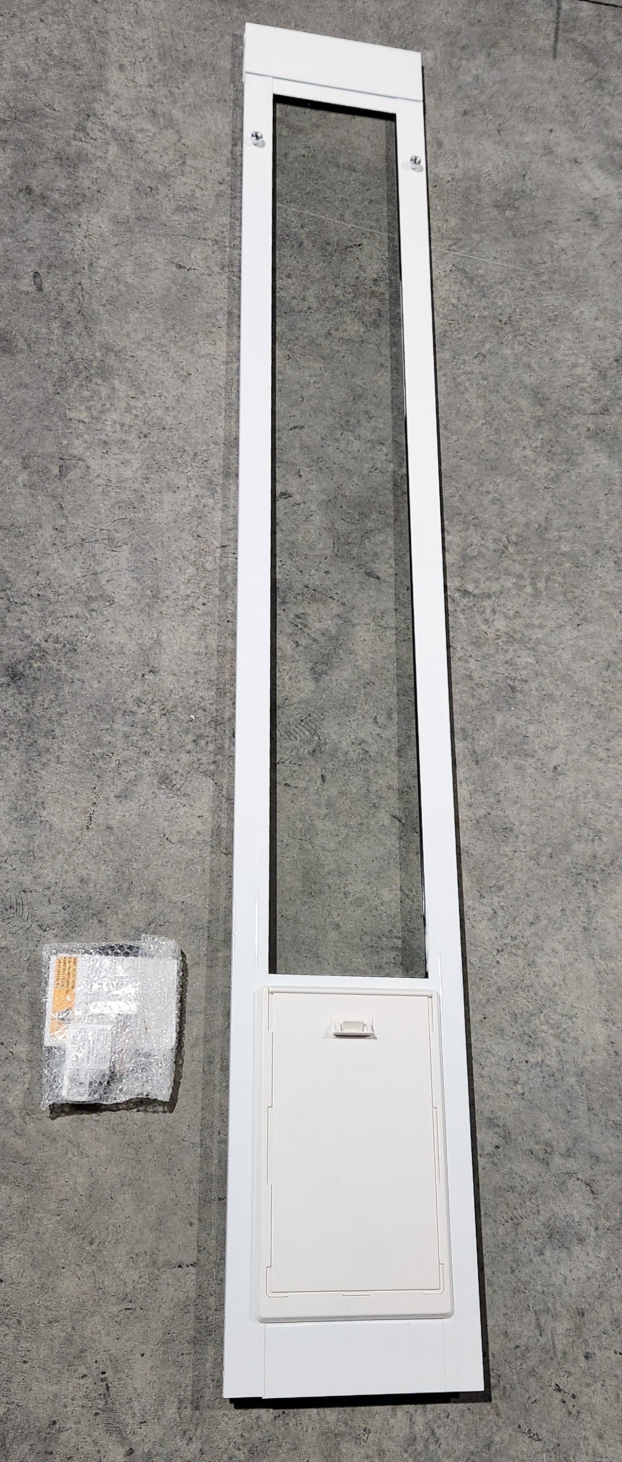 Dog Door Aluminum Pet Patio Door with Glass Panel- Adjustable Height 77-5/8" to 80-3/8", 7" x 11-1/4" Flap Size, White