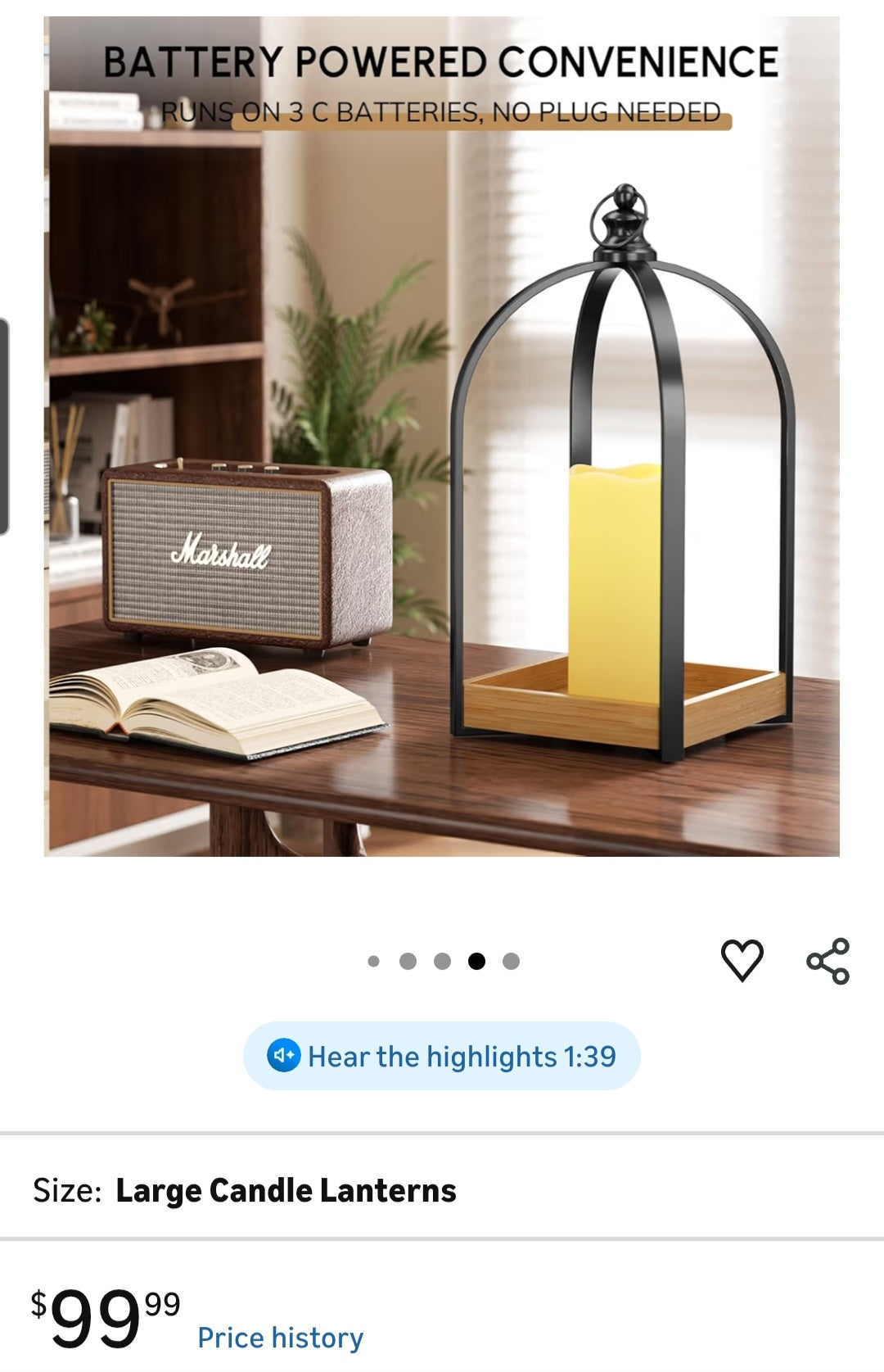 Farmhouse Lantern Decor Set of 2, Black Metal Candle Lanterns w/Timer & Remote-Controlled Flickering