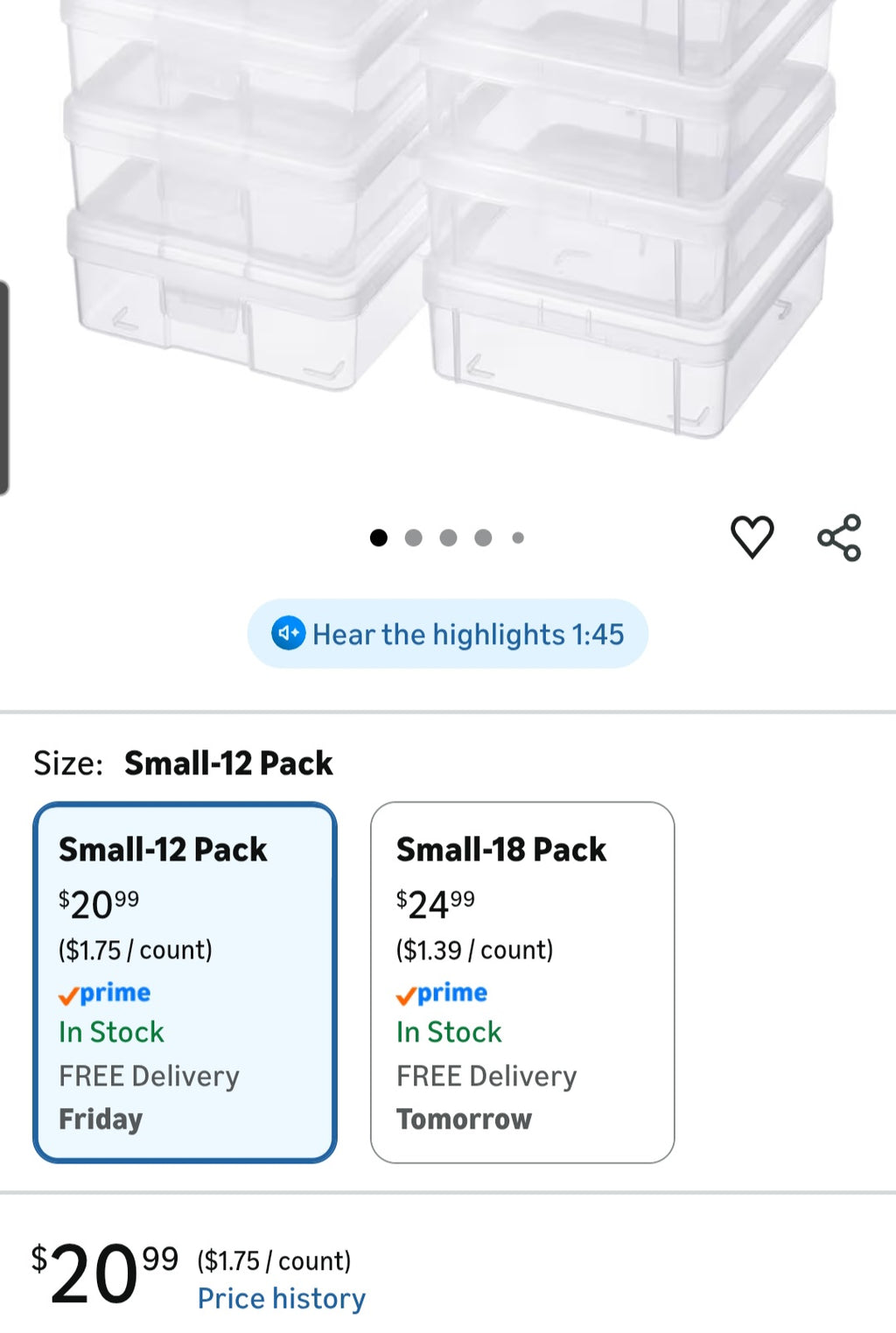 12 Pack Storage Containers with Latching Lid 5" x 5"x 1.9" Stackable Boxes