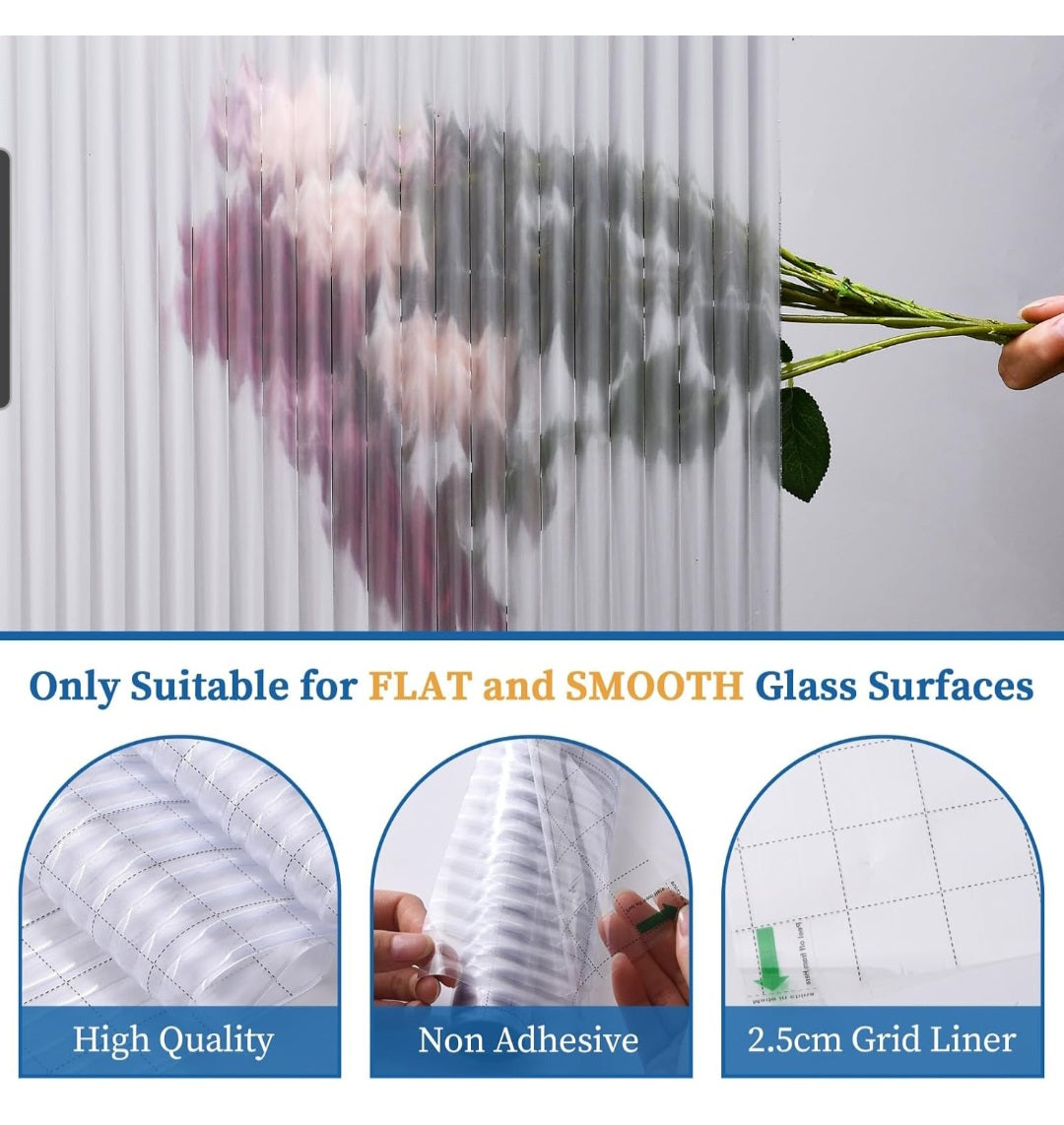 Window Privacy Film, Reeded Glass Film 3D Glass Decals Film 35.4" x 78.7" Roll