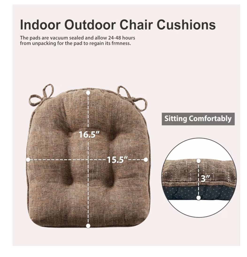 Kitchen Chair Cushions Set of 4 for Dining Chair Brown