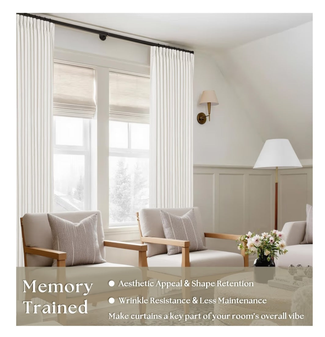 Curtains Pinch Pleated High Ceiling Tall Curtains 2 Panels Set Beige White 120"x 40" NEW