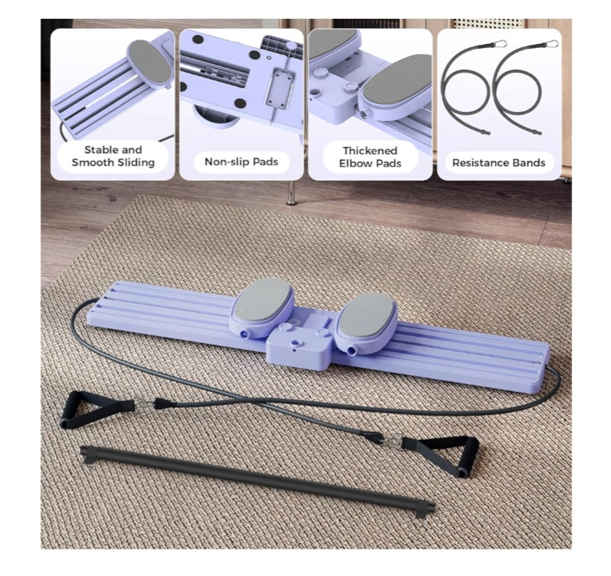 Ski Exercise Machine, Foldable Pilates Slider Board with Resistance Bands, Ab and Leg Trainer NEW