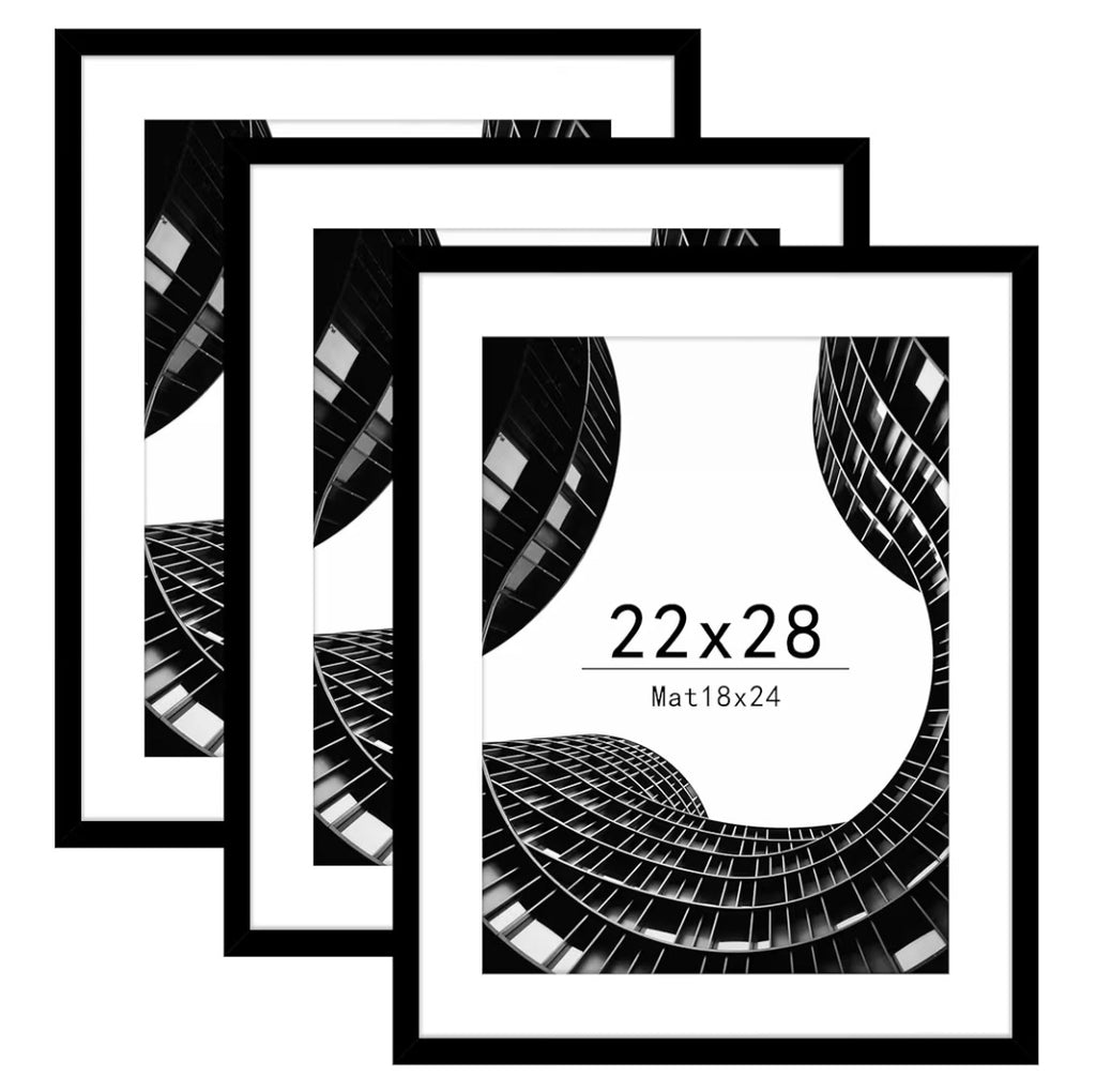 22x28 Picture Frame Set of 3, Display Pictures 18x24 with Mat or 22x28 without Mat
