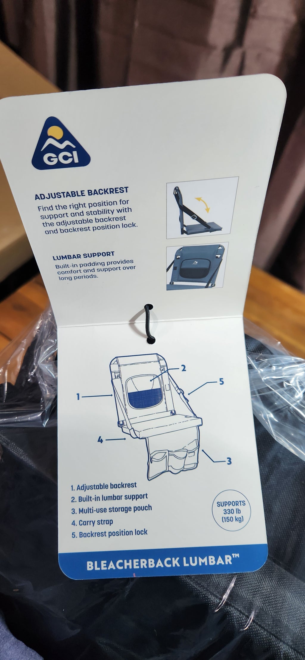 Outdoor BleacherBack Lumbar Stadium Chair With Padded Backrest- BLACK