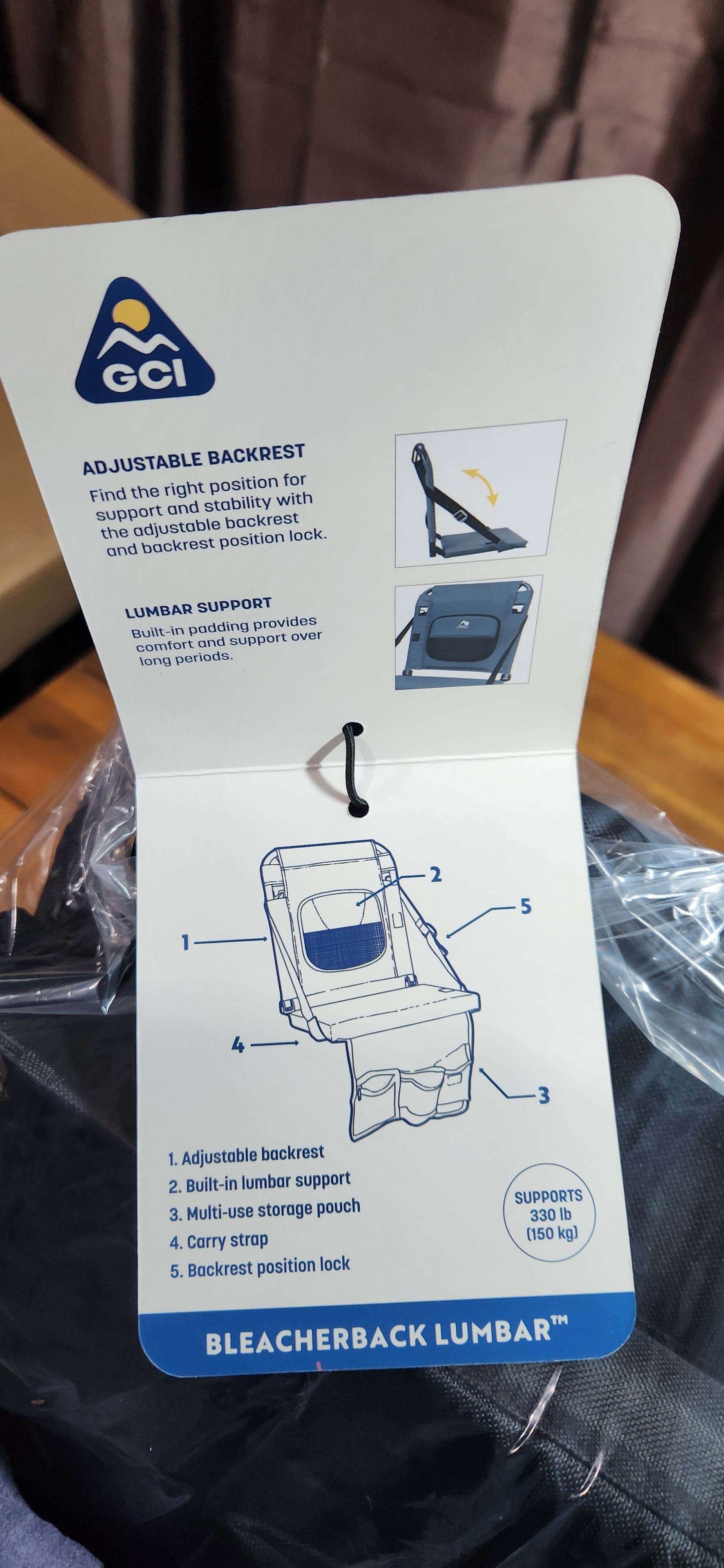 Outdoor BleacherBack Lumbar Stadium Chair With Padded Backrest- BLACK