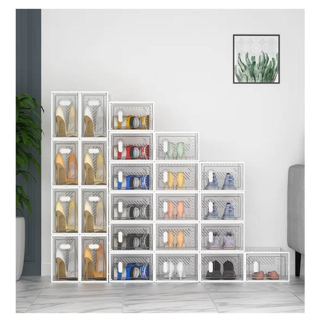 Shoe Storage, 12 Pack Shoe Organizer for Closet, Shoe Boxes Clear Plastic Stackable Shoe Containers with Lids