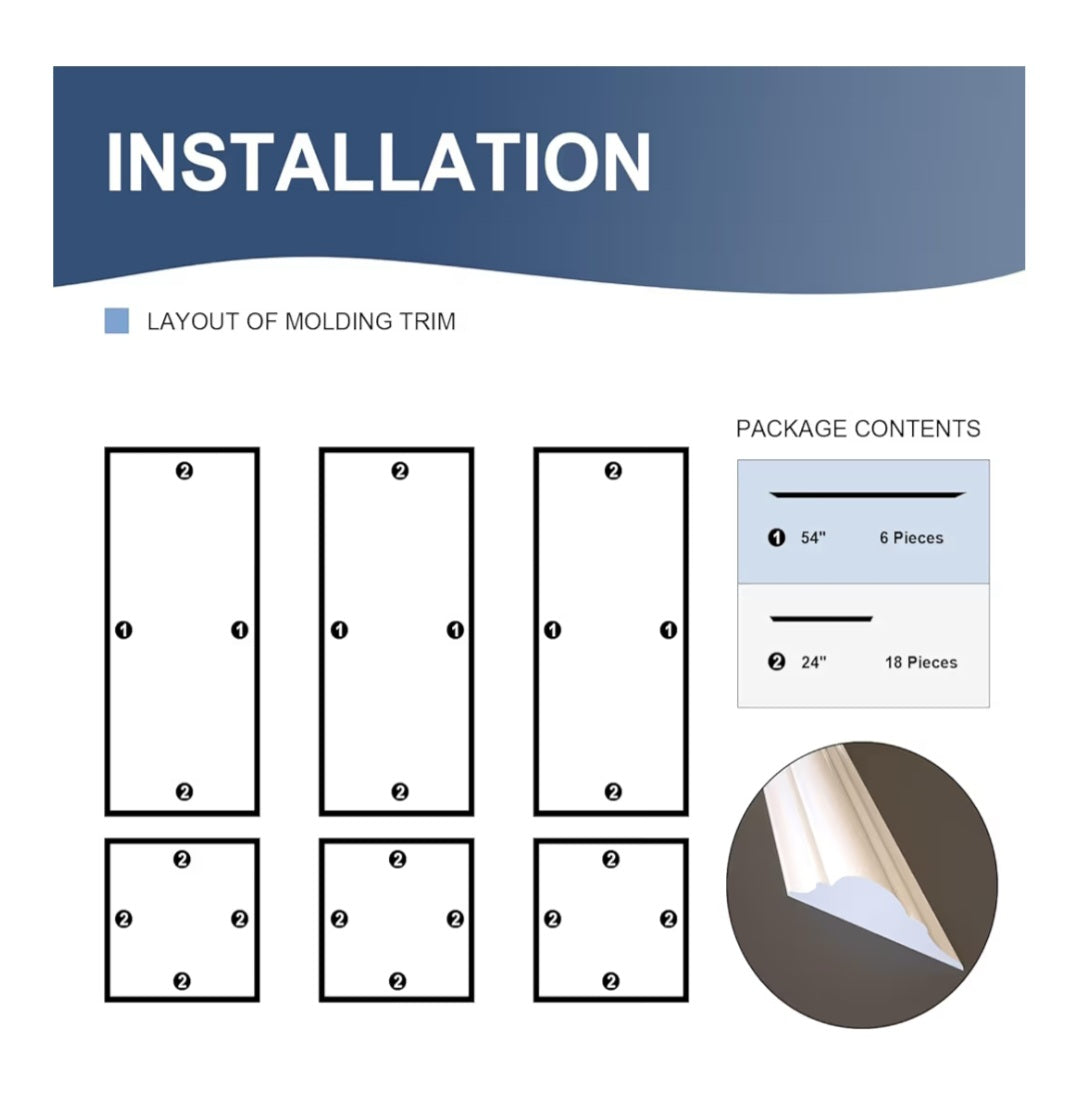 Peel and Stick Wall Molding Kit 6-Frame Premade, Ready-to-Assemble Wall Moulding Panel Frame